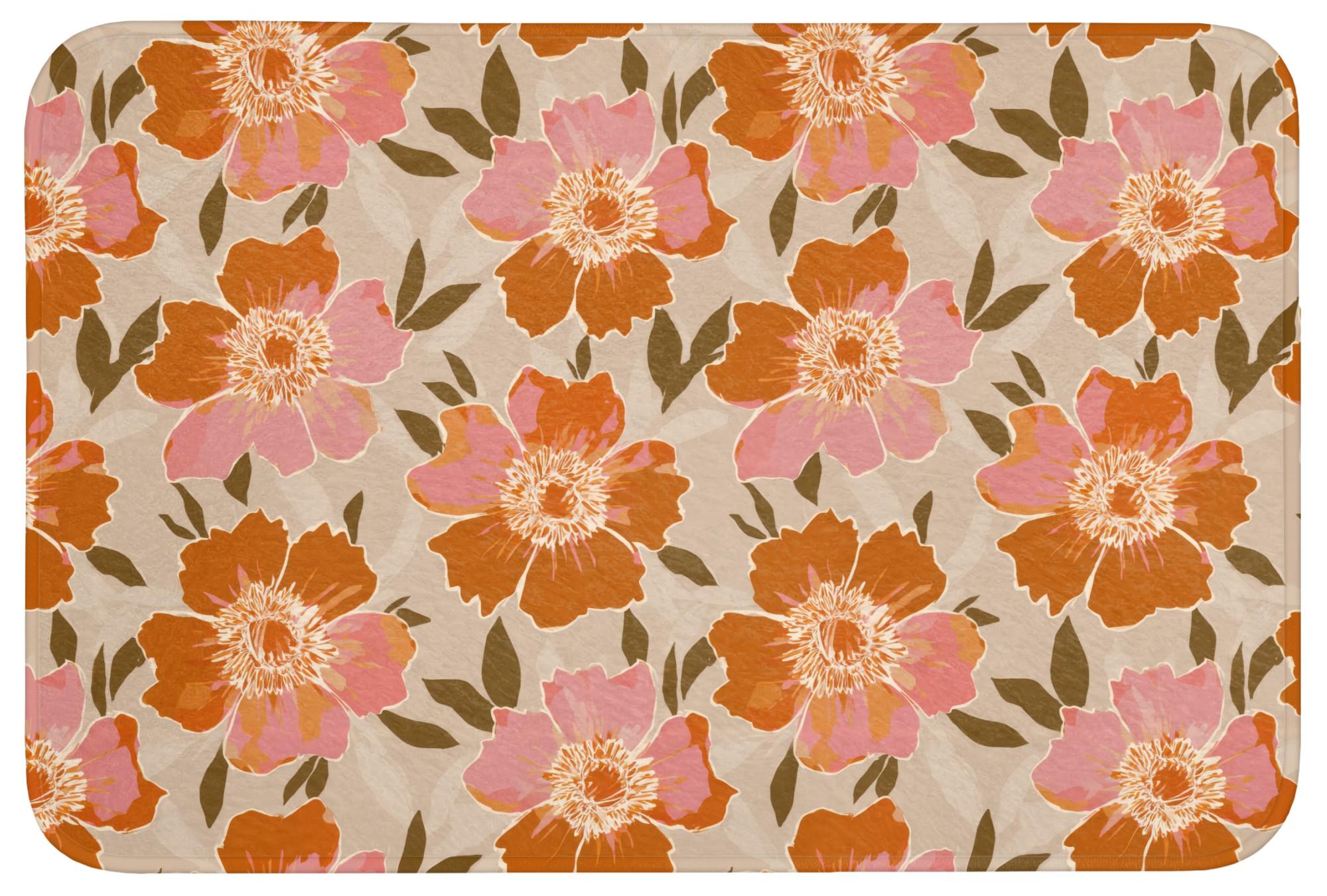 BADEMATTE Blumen - Motiv - Retro Badvorleger 90x60 cm - Multicolor, Textil (90/60cm) - OnlyWow