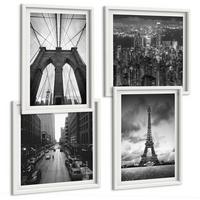 BILDER SET 4er Set - 50x50 cm & 40x60 cm Weißer Rahmen - Monochromatische Brückentürme - Weiß, Kunststoff (50/50cm) - TULUP