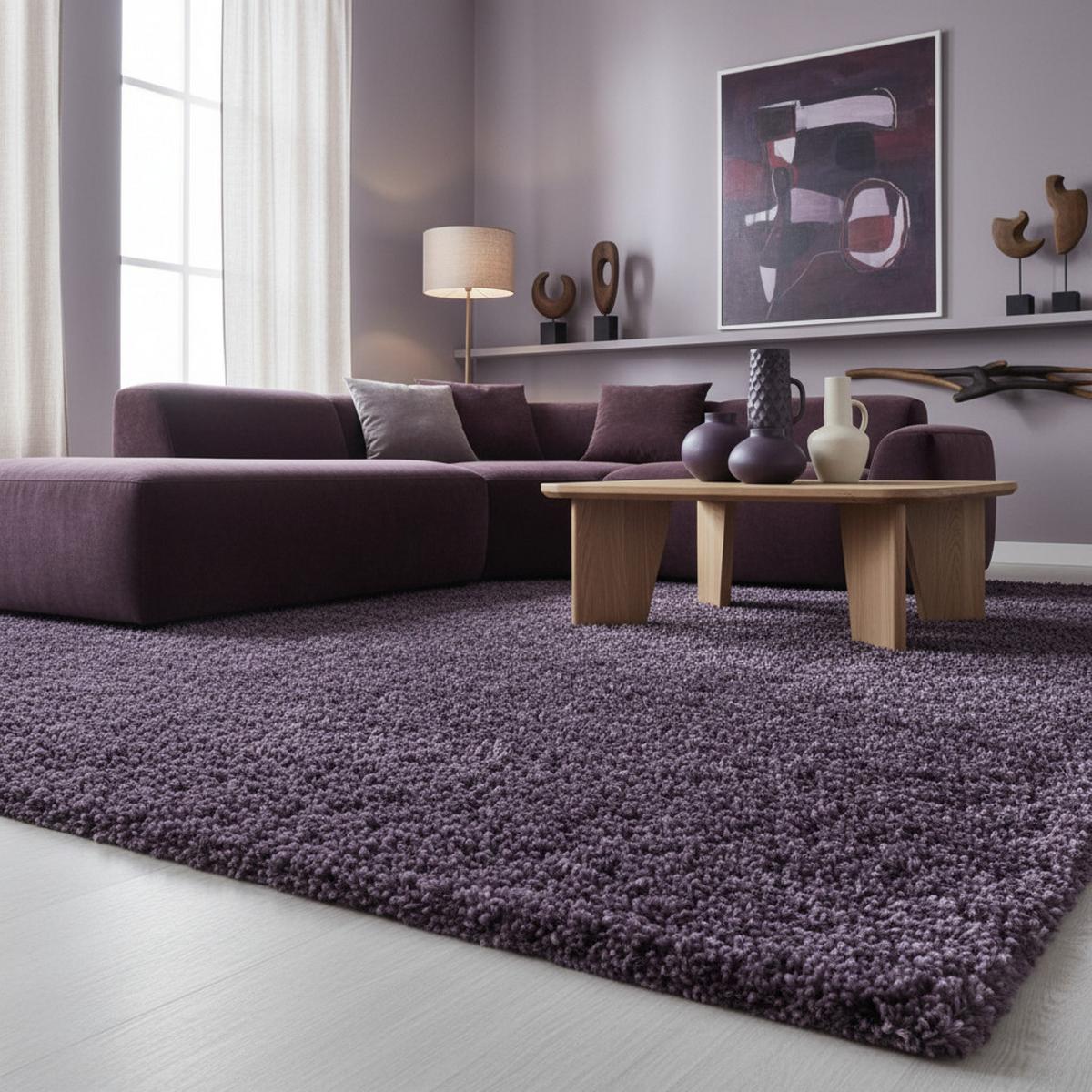 TEPPICH Hochflor SPREE in Violett, einfarbig, 100 x 200 cm - Lila, Textil (200/100cm) - KADIMA DESIGN