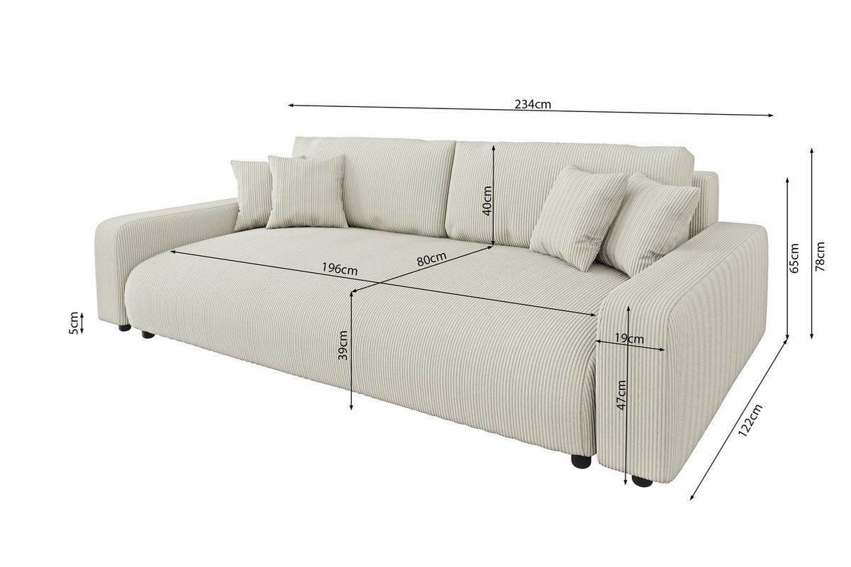 BIGSOFA Emma Beige Cord - Beige/Schwarz, Holz/Kunststoff (234/78/122cm) - S-Style Möbel