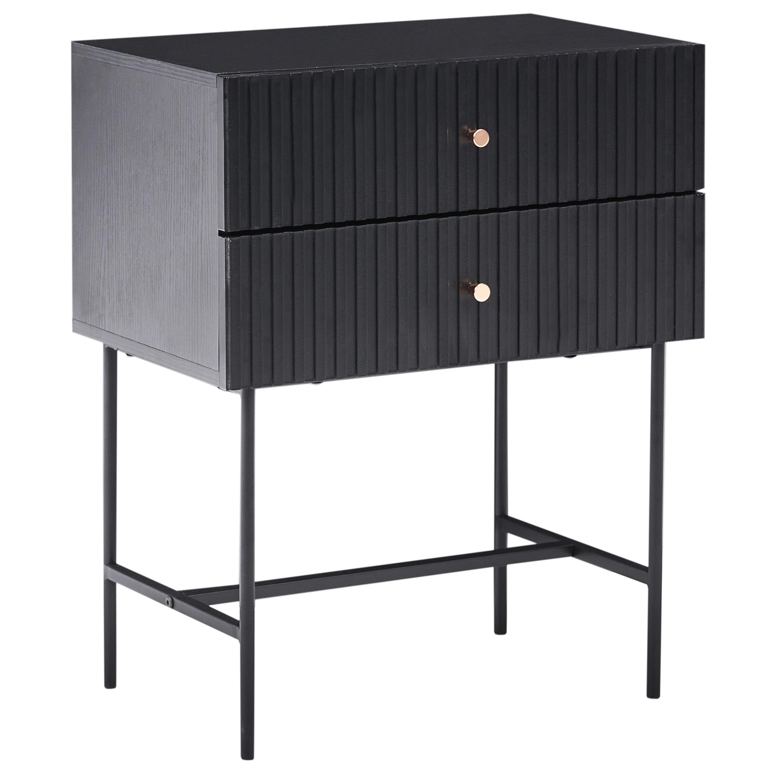 NACHTTISCH mit 2 Schubladen Schwarz/Gold Coventry - Schwarz, Holzwerkstoff (32/48/59cm) - Beliani