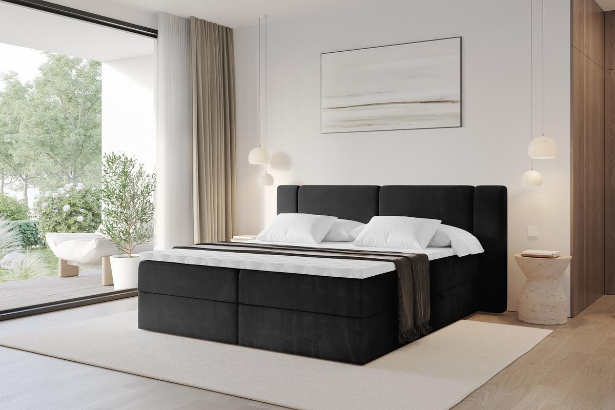 BOXBETT mit Matratze H4 - EVON - 180x200 cm Schwarz - Schwarz, Holzwerkstoff (180/200cm) - ALTDECOR