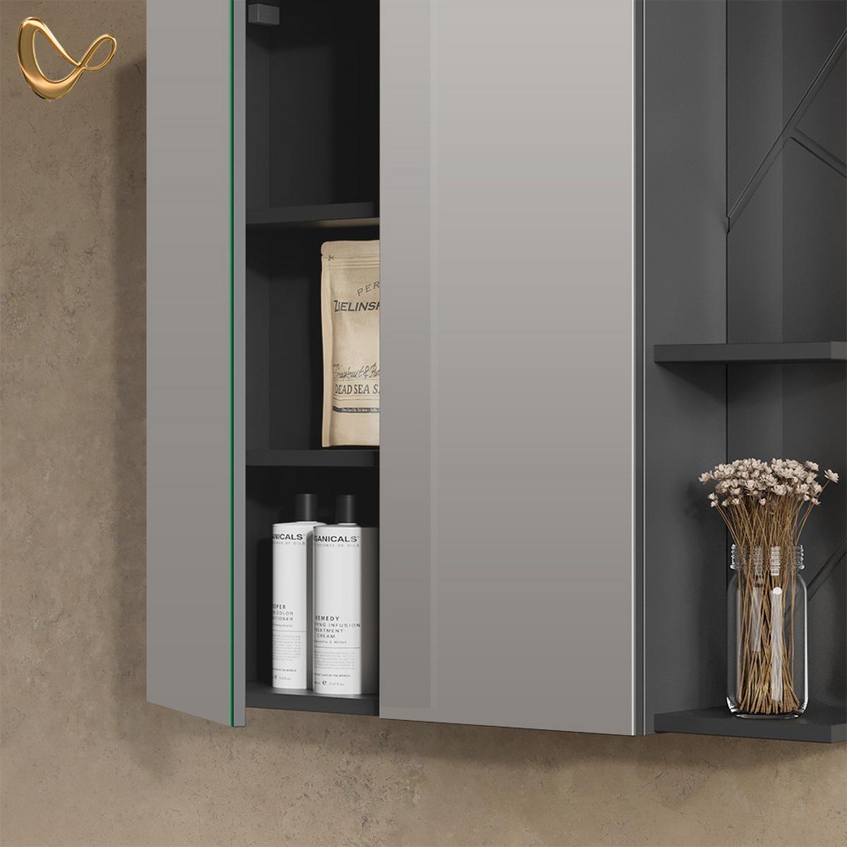 SPIEGELSCHRANK Ronco Anthrazit Hochglanz/Anthrazit 80 x 75 cm - Schwarz Hochglanz/Anthrazit, Holzwerkstoff (80/75/17.2cm) - Livinity®