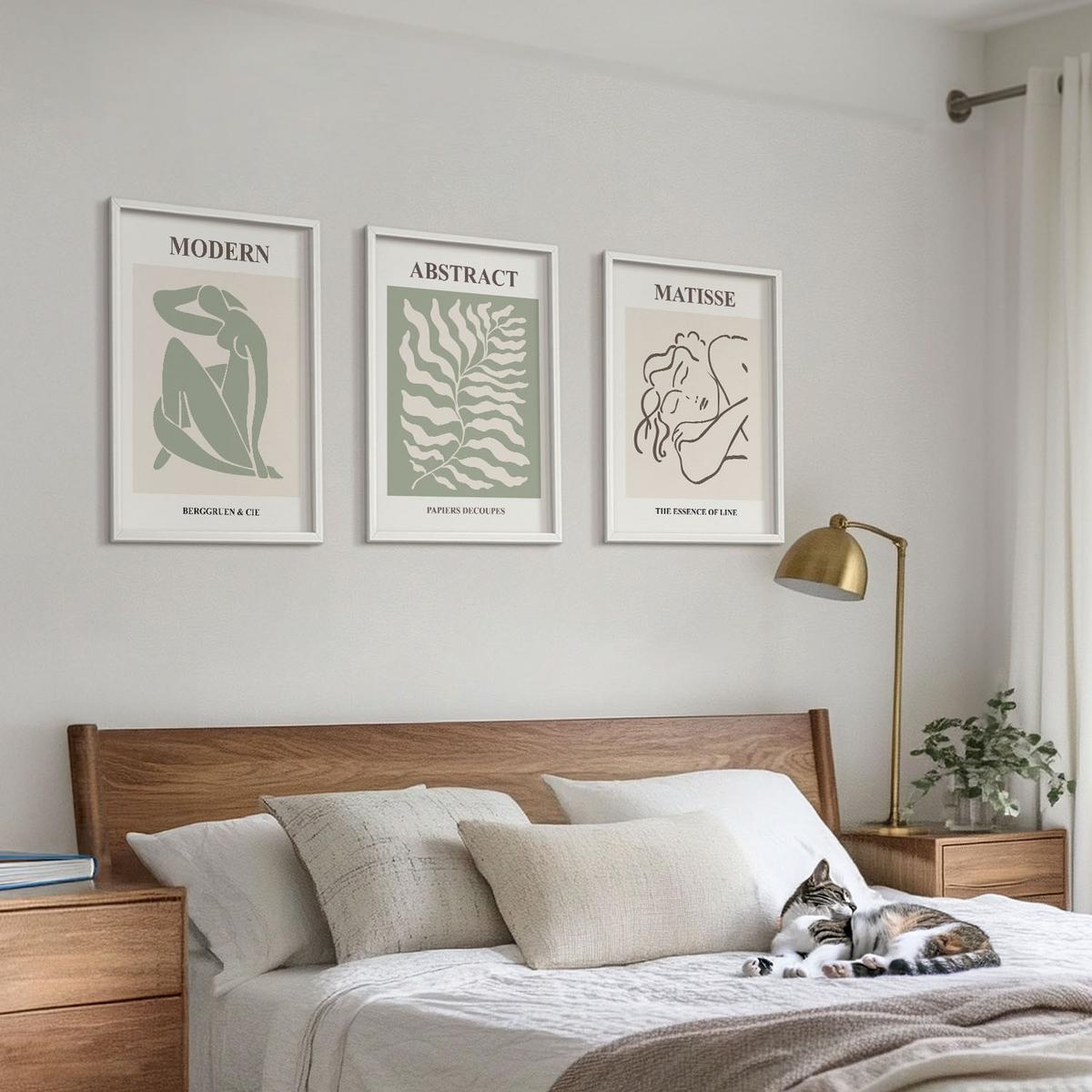BILDER SET 3er Set - 40x60 cm Weißer Rahmen - Stilvolle grüne Gemälde mit Figuren - Weiß, Kunststoff (40/60cm) - TULUP