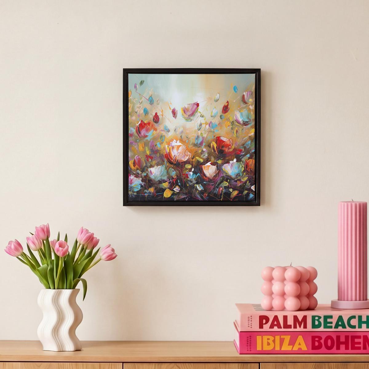 LEINWAND Bilder mit Rahmen - Blumen - Kunst - Natur - Ölgemälde - 20x20 - Multicolor, Textil (20/20cm) - MuchoWow