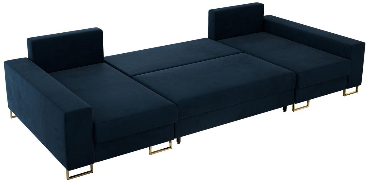 WOHNLANDSCHAFT DORIAN U Velvet Dunkelblau - Goldfarben/Dunkelblau, Textil/Metall (312/85/138cm) - MKS