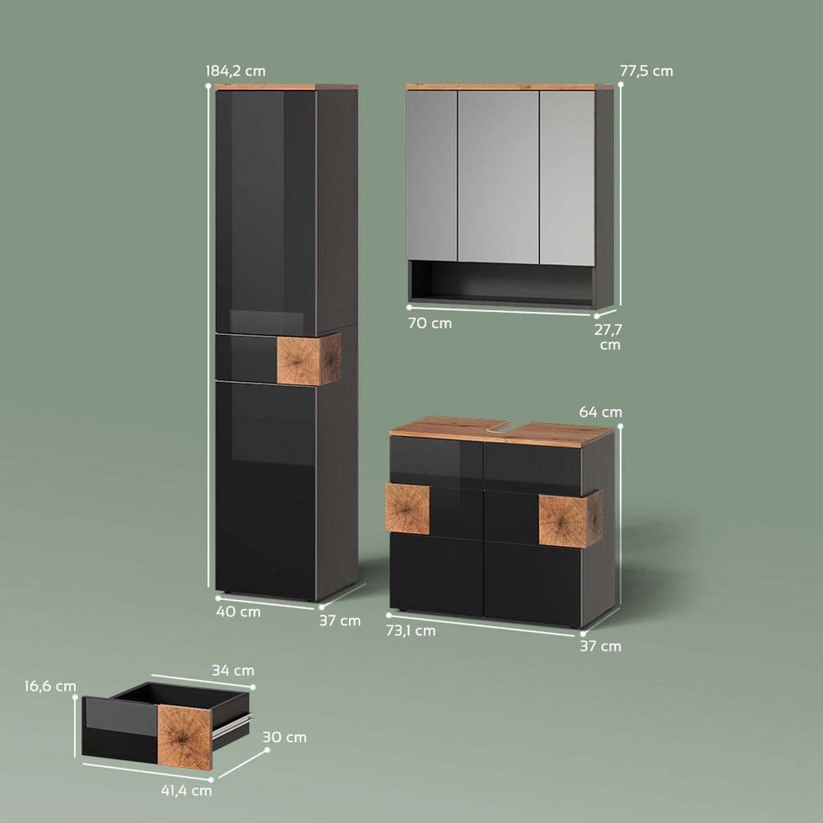 BADMÖBEL-SET Tanaro Anthrazit 3 Teile, mit Hochschrank - Anthrazit, Holzwerkstoff (73/64/37cm) - Livinity®