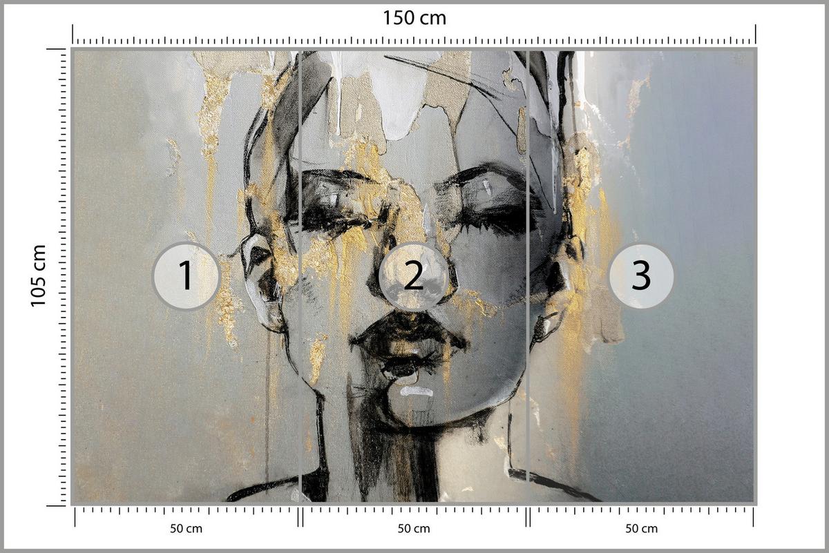 FOTOTAPETE für Wohnzimmer Frau Abstraktes Porträt Beton Modern Gold 150x105 - Gelb/Goldfarben, Papier (150/105cm) - Muralo