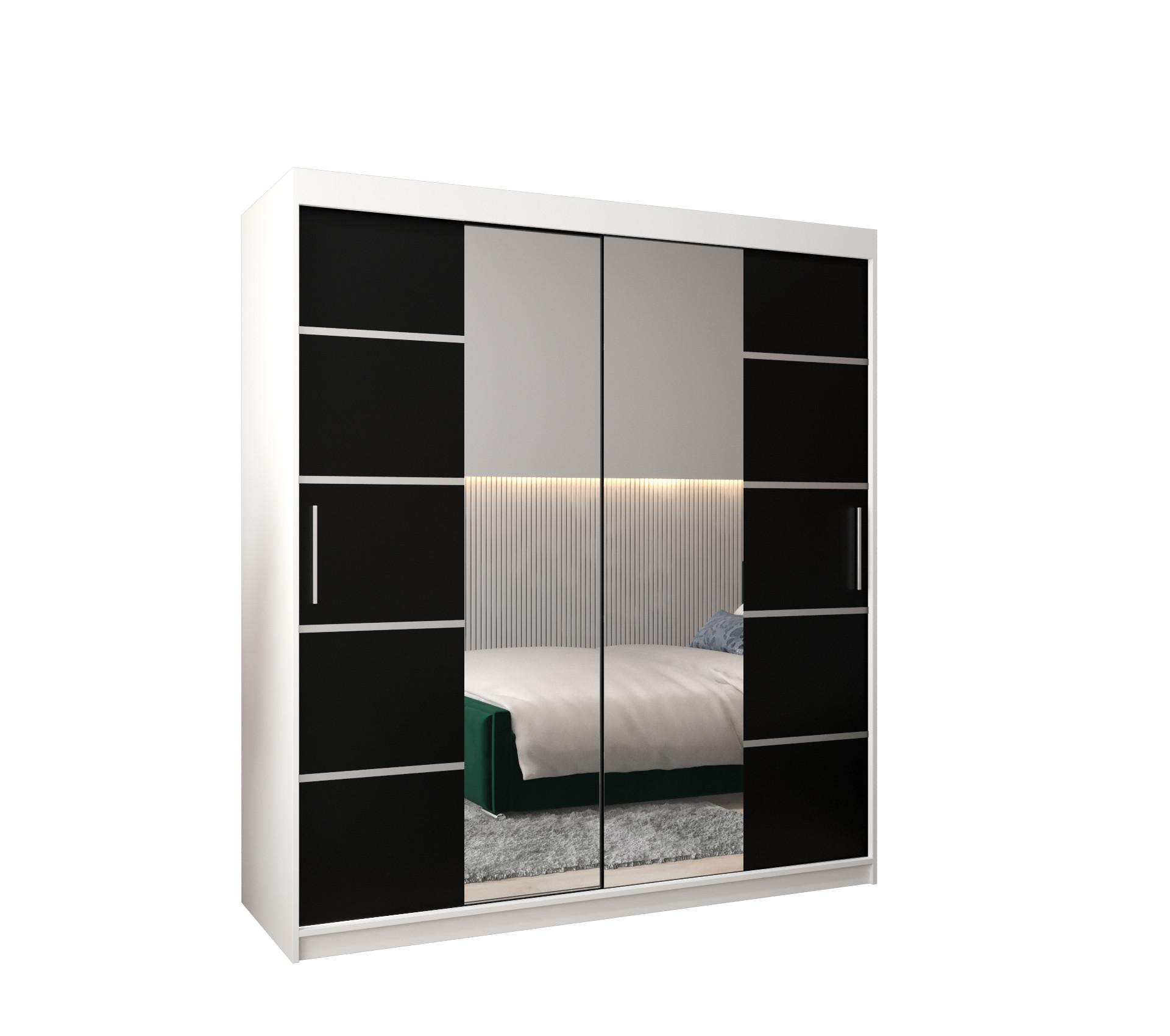 SCHWEBETÜRENSCHRANK 200/180/62 2-türig - Silberfarben/Schwarz, Holz/Kunststoff (180/200/62cm) - MÖBEL KRYSPOL
