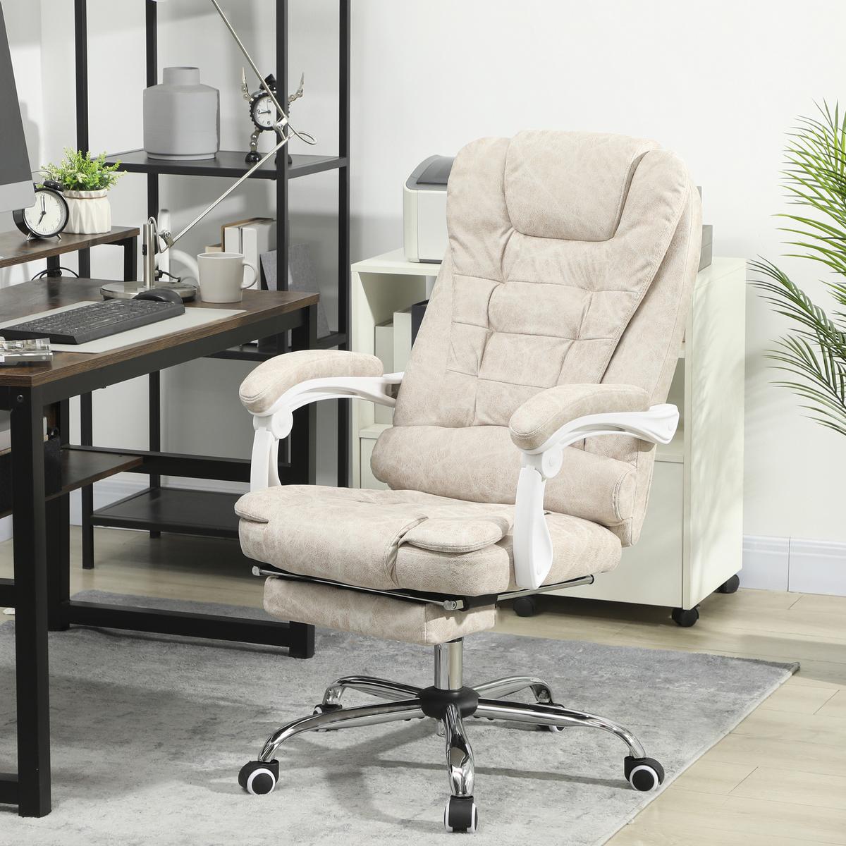 BÜROSTUHL mit Massagefunktion, Ergonomisch Schreibtischstuhl mit Liegefunktion - Silberfarben/Creme, Kunststoff/Textil (70/119/65cm) - Vinsetto