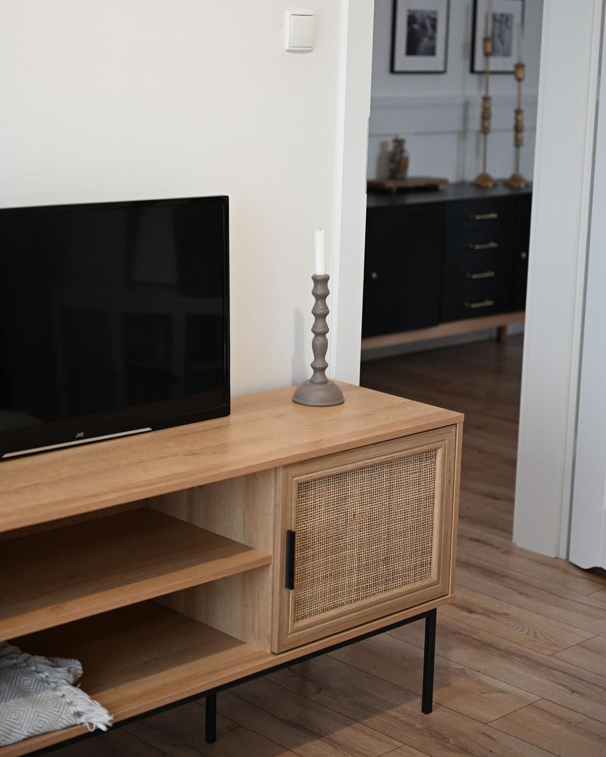 TV-MÖBEL Rattan Hellbraun Pasco - Schwarz/Braun, Holzwerkstoff (180/63/40cm) - Beliani