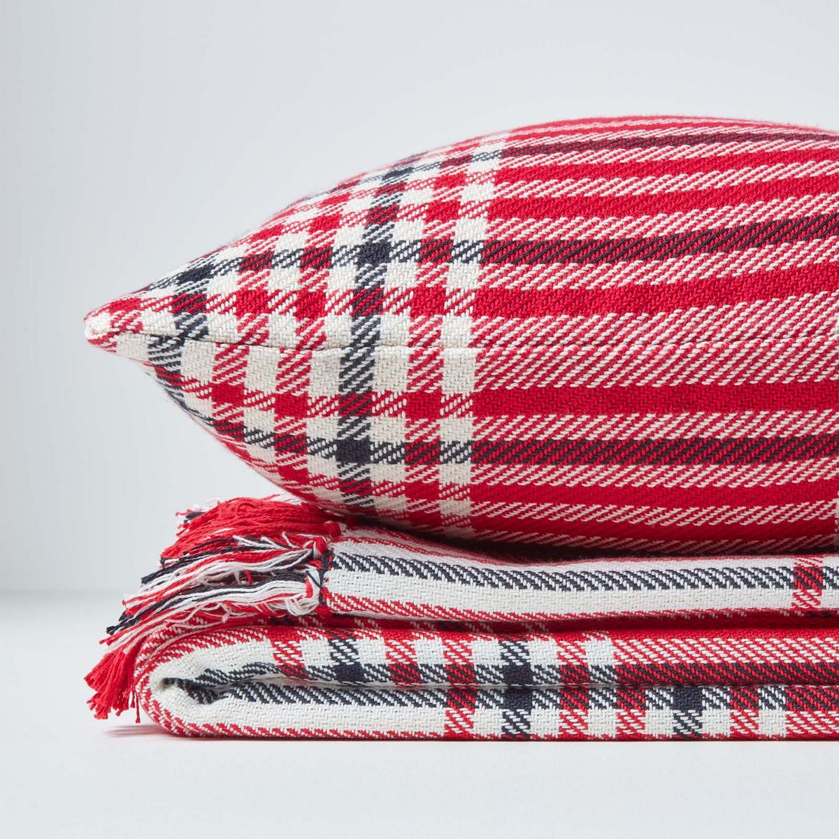 KISSENHÜLLE Schottenkaro 45/45 cm - Rot/Weiß, Textil (45/45cm) - Homescapes