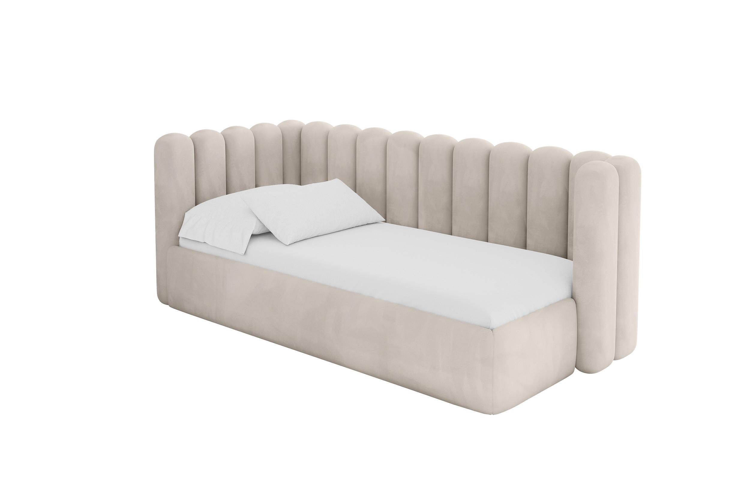EINZELLBETT Jugendbett mit Bettkasten und Matratze H3/H4, Rechts - HUGY 100x200 Beige - Ecru, Holzwerkstoff/Textil (100/200cm) - ALTDECOR