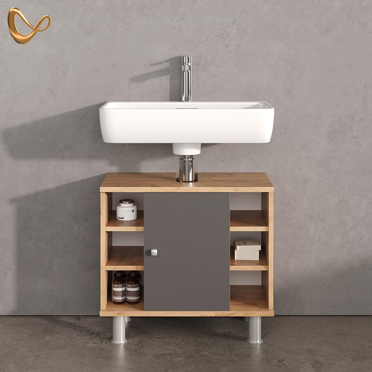 WASCHBECKENUNTERSCHRANK Fucino Anthrazit/Goldkraft Eiche 60 x 54 cm - Honigeiche/Anthrazit, Holzwerkstoff (60/54/32cm) - Livinity®