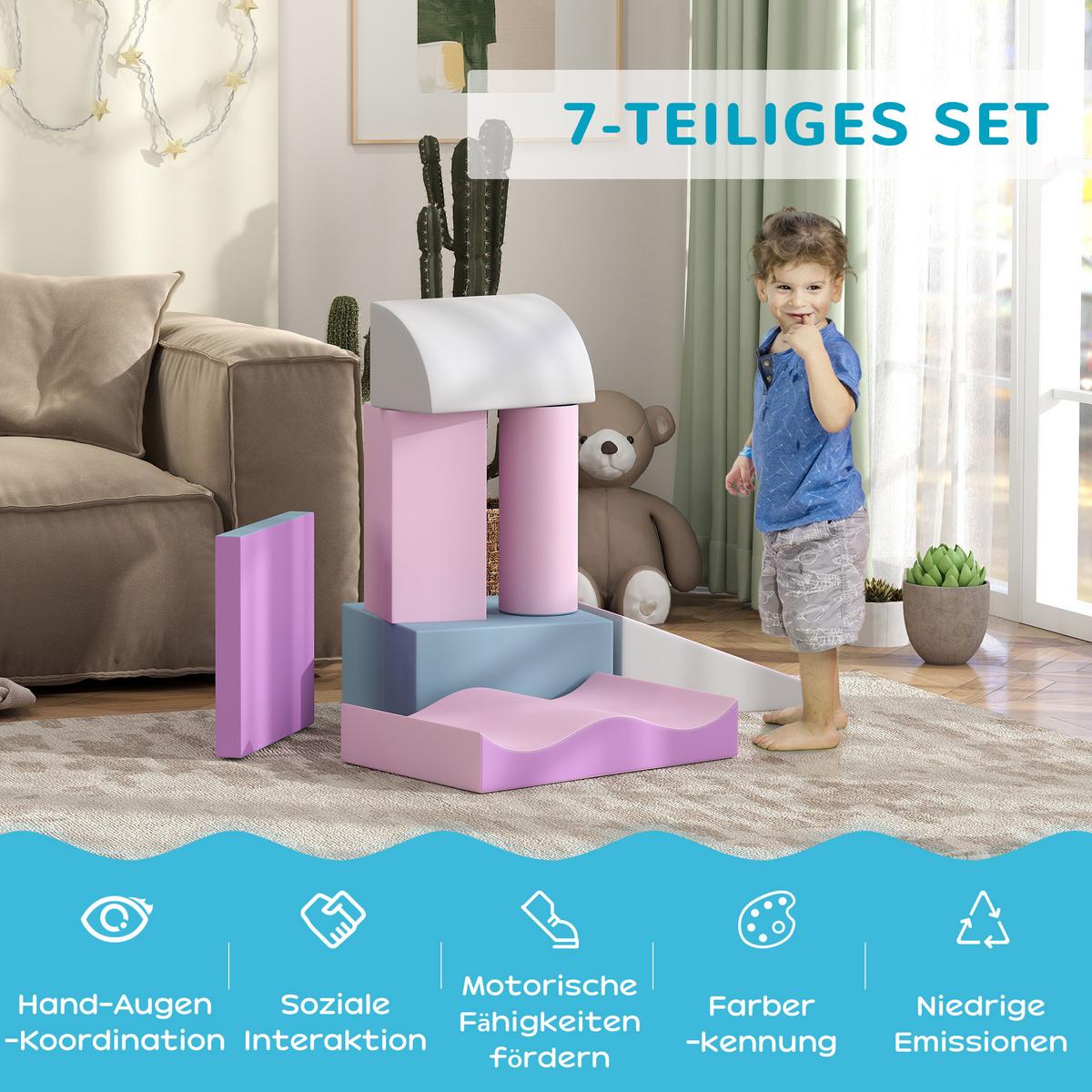 BAUSTEINSET 7er-Set Schaumstoff Bausteine Bauspielzeug für 1-3 Jahre alt Kinder - Multicolor, Kunststoff (40/11/60cm) - HOMCOM