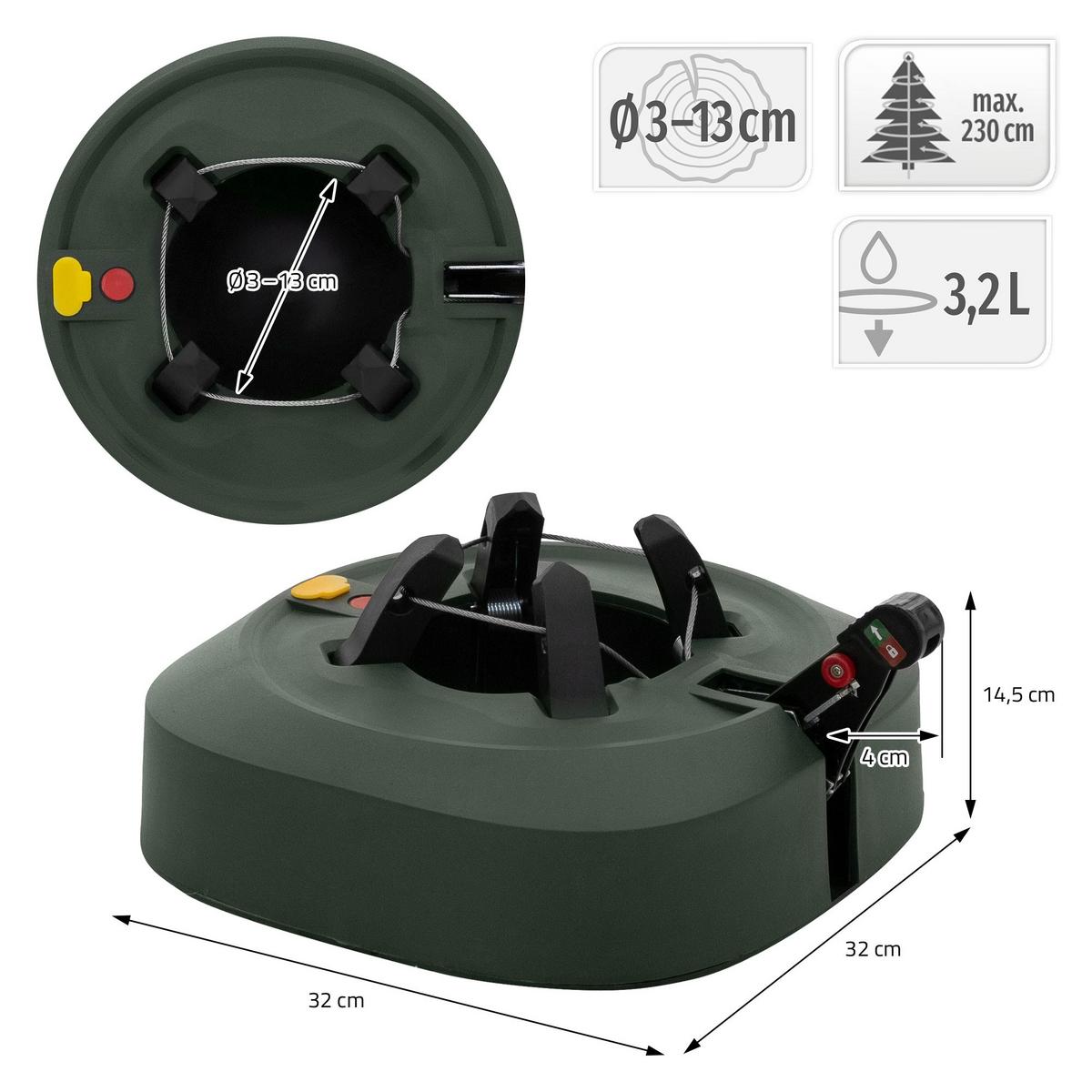 WEIHNACHTSBAUMSTÄNDER mit Wassertank Fußpedal & Einseiltechnik Christbaumständer Grün 32 cm für Bäume bis 230 cm Höhe - Grün, Kunststoff (36/14.5/32cm) - ECD-Germany