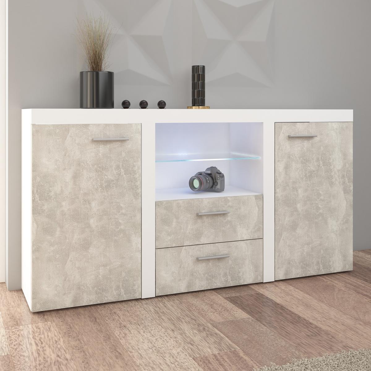 SIDEBOARD RITMO 156x40x82 cm mit 2 Schubladen und 2 Türen Weiß - Weiß, Holzwerkstoff (156/82/40cm) - MASSENO
