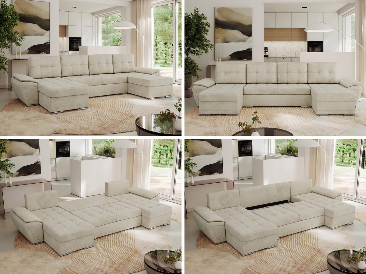 WOHNLANDSCHAFT UMBRIA U Beige Velvet - Beige/Grau, Textil/Metall (336/85/157cm) - MKS