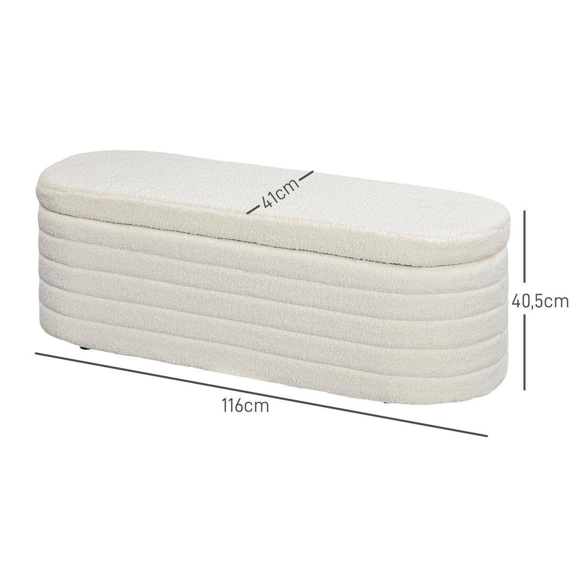 TRUHENBANK Teddy-Vlies-Optik, Bettbank mit Holzbeine - Weiß, Kunststoff (41/40.5/116cm) - HOMCOM