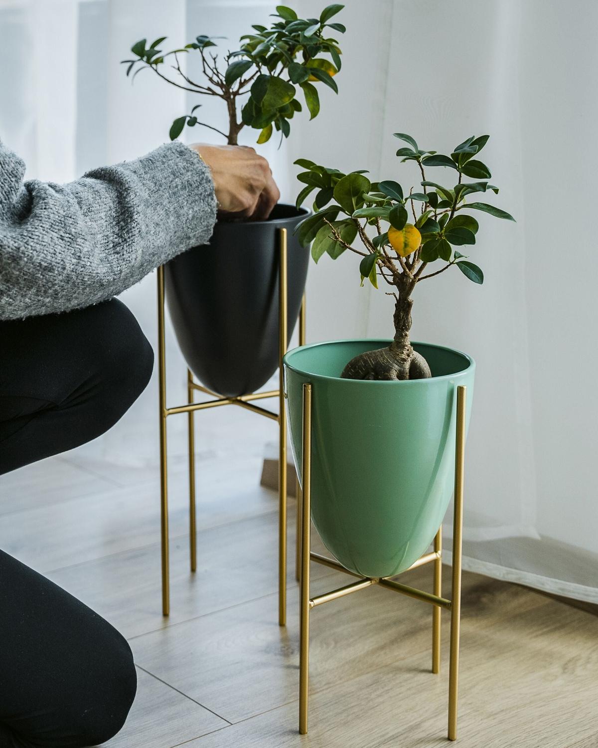 PFLANZENSTÄNDER Metall mintgrün/gold 31 cm Lefki - Goldfarben/Grün, Metall (31cm) - Beliani
