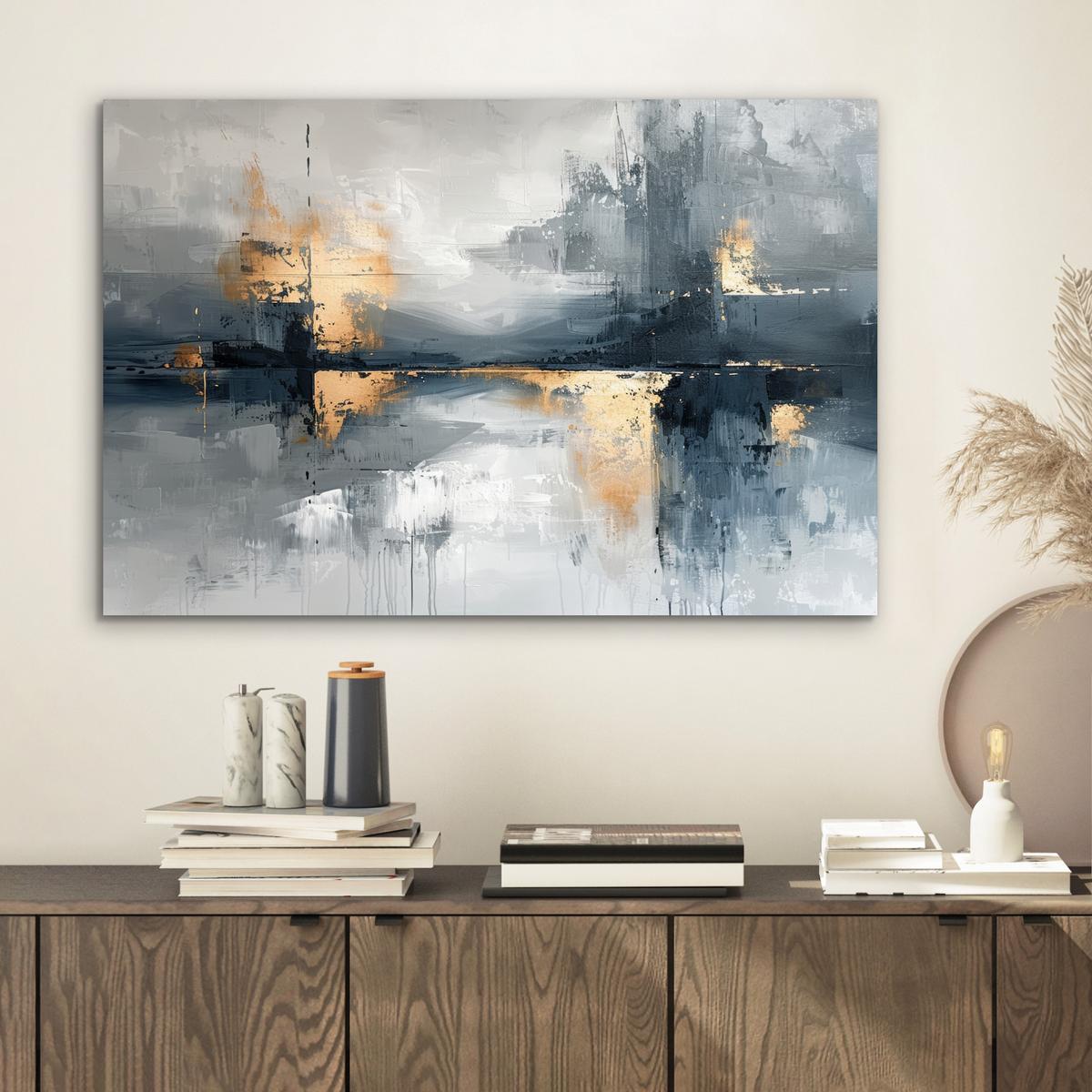METALLBILD Kunst - Grau - Gold - Abstrakt Wandbild 60x40 cm - Dunkelgrau, Metall (60/40cm) - MuchoWow