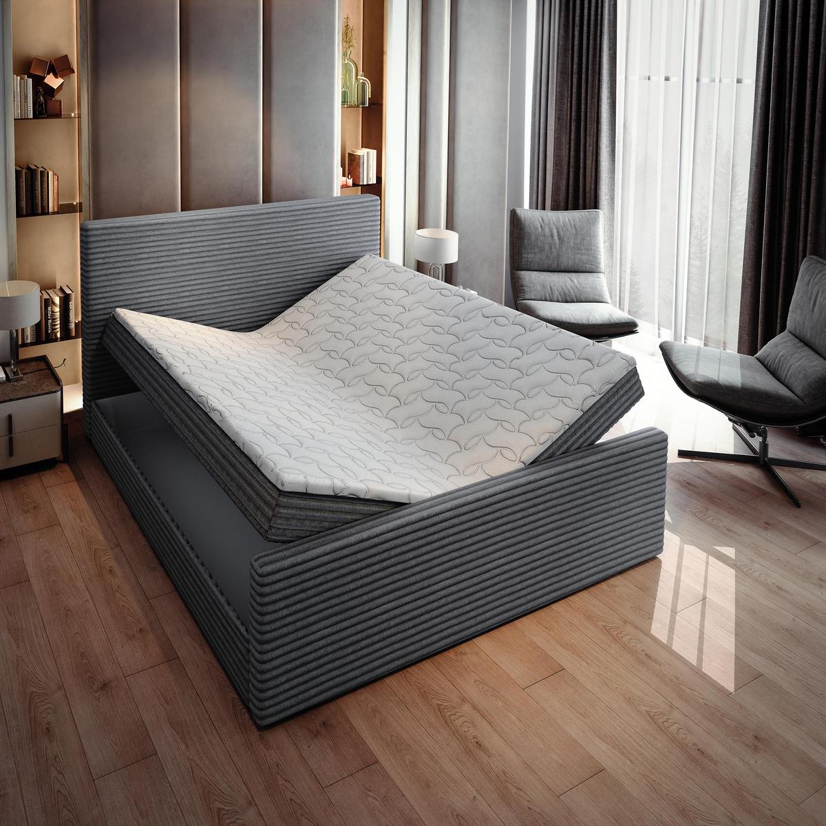 BOXBETT BRENTO 160x200 cm mit Matratze und Topper - Graphitfarben - Graphitfarben, Holz (160/200cm) - MASSENO