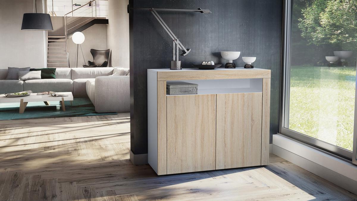 KOMMODE Valencia Eiche sägerau / Eiche sägerau - Eiche San Remo, Holzwerkstoff (108/92/40cm) - Vladon
