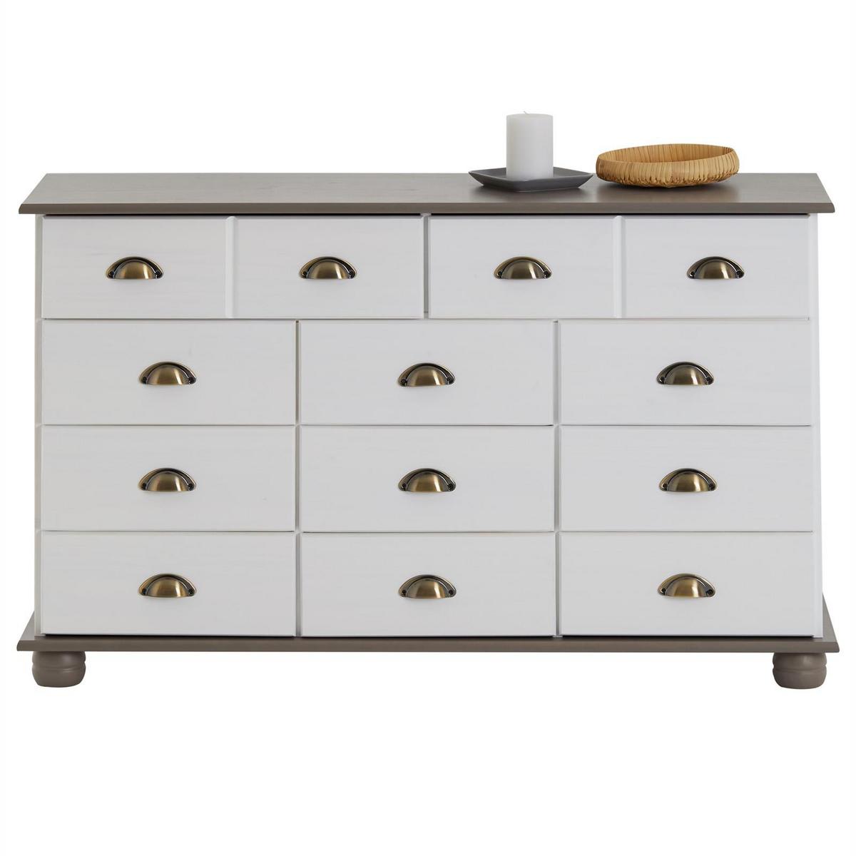 APOTHEKERKOMMODE COLMAR weiß/taupe - Taupe/Weiß, Holz (117/73/35cm) - IDIMEX