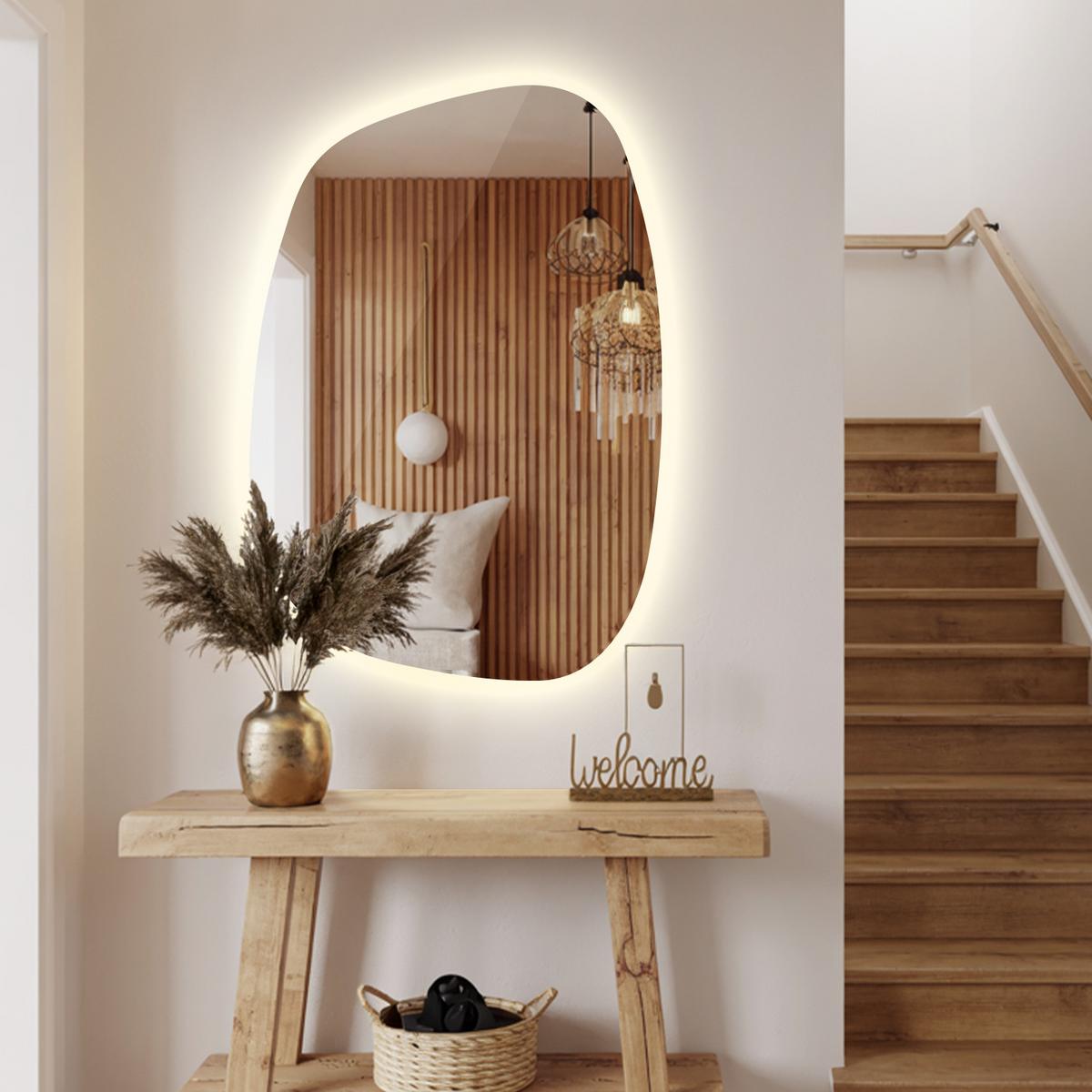 LED SPIEGEL 78,5 x 57 cm Unregelmäßige Form Warmweiß 3000K - Transparent, Glas (78.5/57/0.4cm) - TULUP
