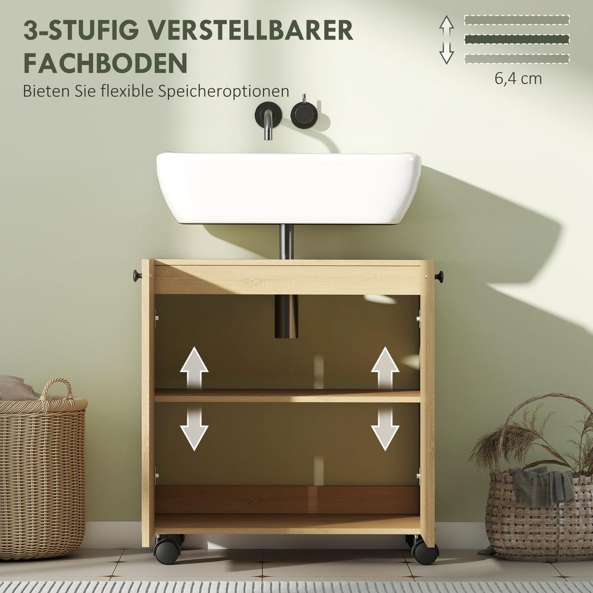 WASCHBECKENUNTERSCHRANK Spanplatte MDF Naturholz - Eichefarben, Holzwerkstoff (39.8/62/60cm) - HOMCOM