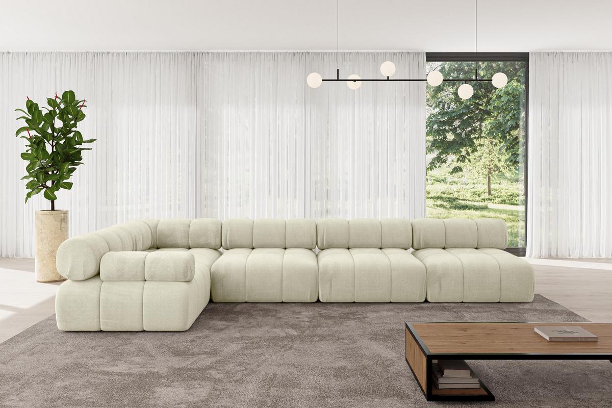 ECKSOFA modulares Sofa Mende-L3 - 380x190x70 cm Beige Velours - Beige, Holzwerkstoff/Textil (380/190cm) - ALTDECOR