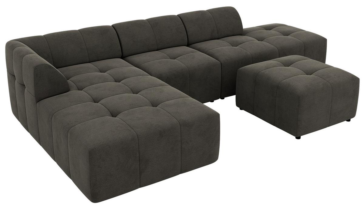 ECKSOFA GRIDA 4M L Dunkelgrau Velvet - Links - Dunkelgrau/Schwarz, Kunststoff/Textil (335/176cm) - MKS