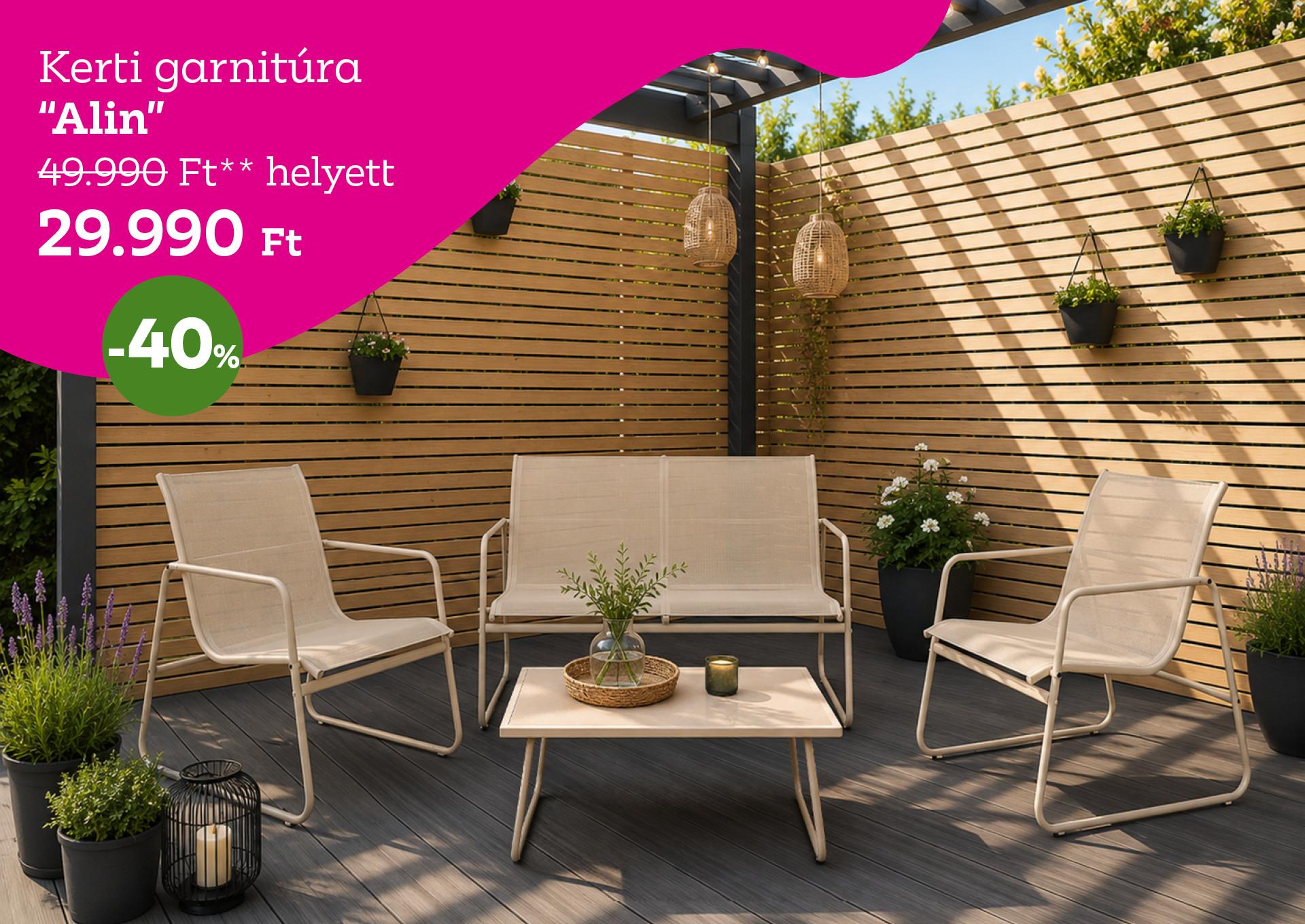 Kerti garnitúra ALIN 49990 Forint helyett 29990 Forint, kedvezmény mértéke 40%