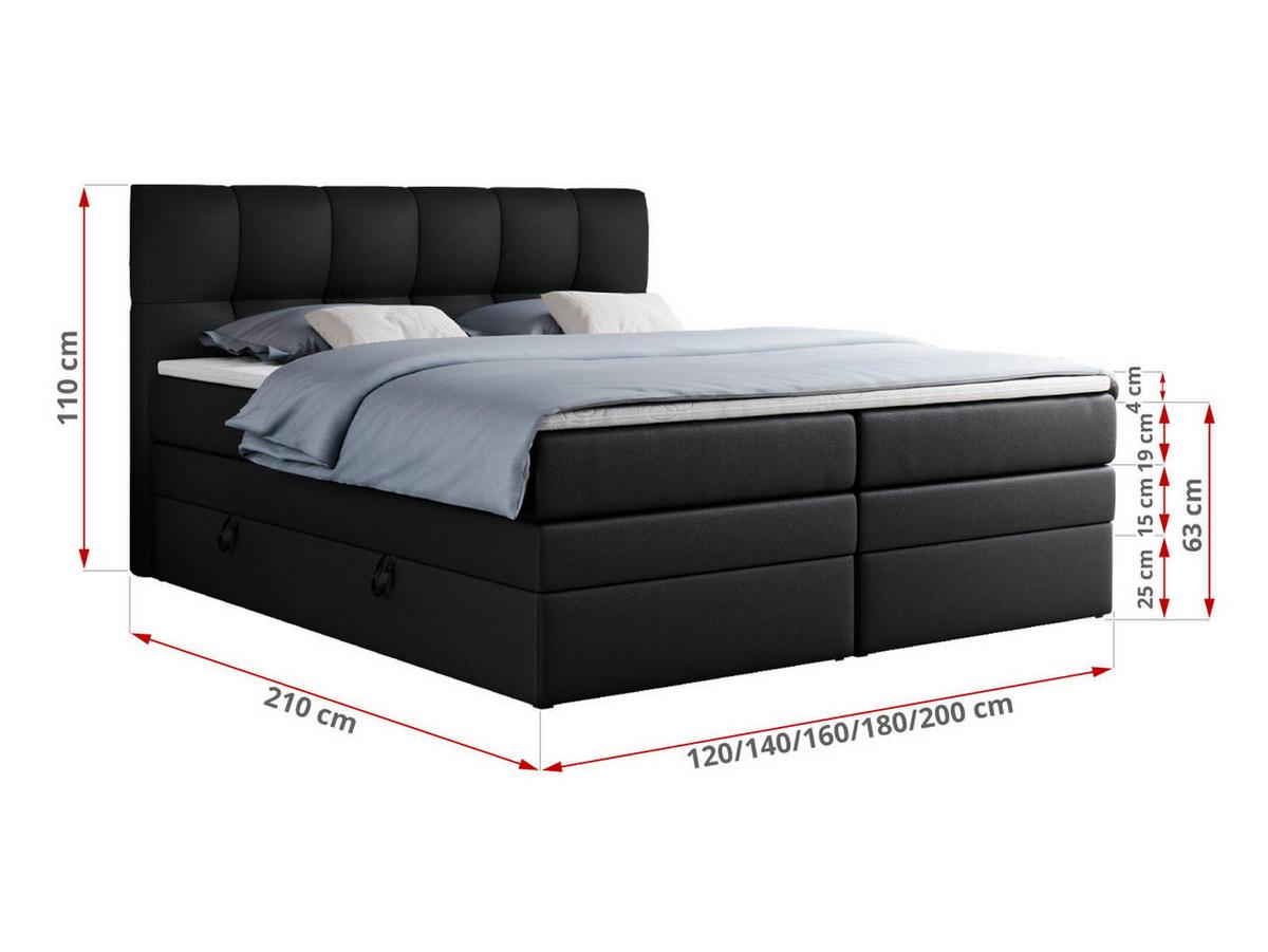 BOXSPRINGBETT ALVIN KING 140/200 Schwarz Kunstleder - H3 - Schwarz, Holz/Textil (140/200cm) - MKS