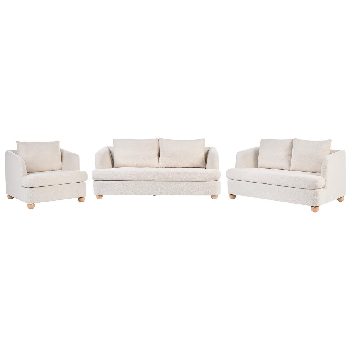 SOFA-SET 6-Sitzer Bouclé Cremeweiß Rattvik - Hellbraun/Weiß, Textil (198/86/82cm) - Beliani
