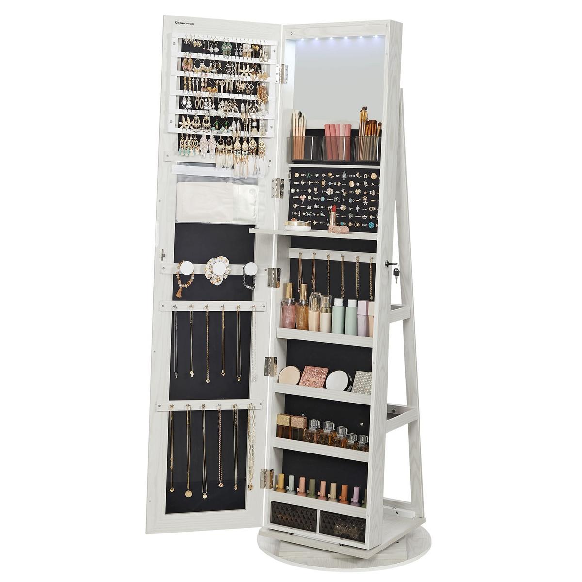 SCHMUCKSCHRANK mit Spiegel - H162 cm - Weiß, Holzwerkstoff (55/162/167cm) - Calicosy