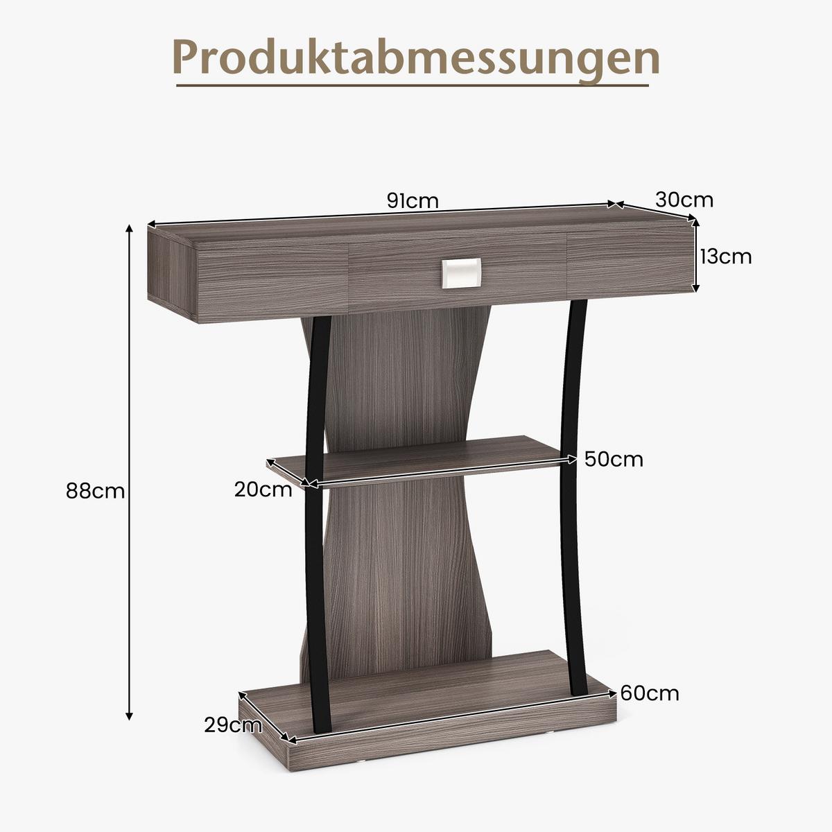 KONSOLENTISCH Grau - Grau, Holz (30/91/88cm) - COSTWAY