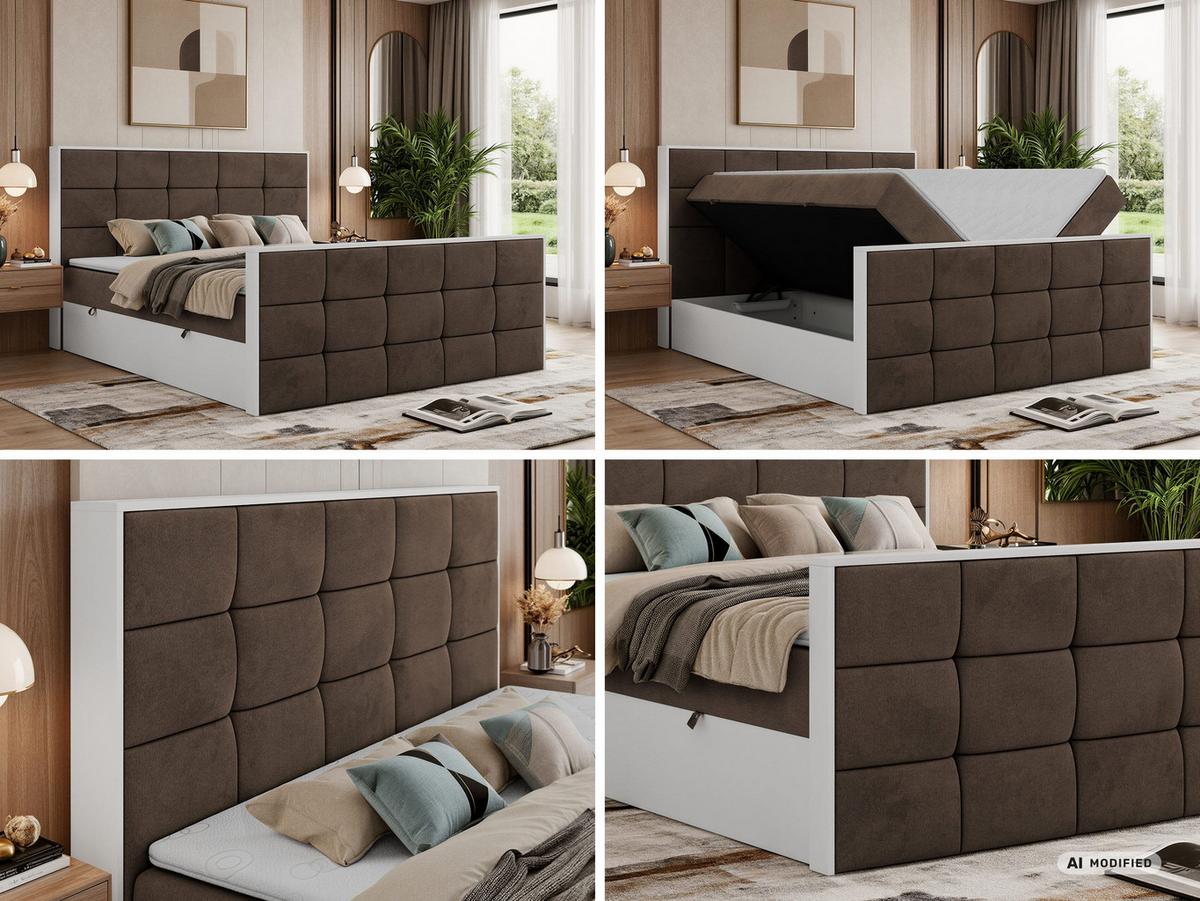 BOXBETT ALVIT DUO 180/200 - Braun Velvet - Topper Visco - H4 - Schwarz/Braun, Kunststoff/Textil (180/200cm) - MKS