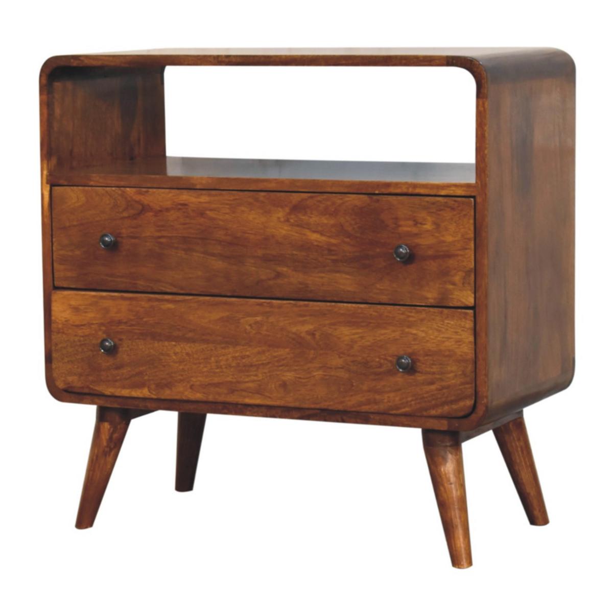 KONSOLE mit abgerundeten Kanten im nordischen Stil, Braun - Messingfarben/Braun, Mangoholz/Holz (70/70/35cm) - Artisan Furniture