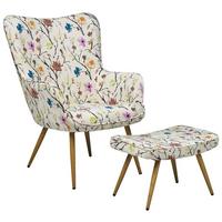 SESSEL Blumenmotiv cremeweiß mit Hocker Vejle - Hellbraun/Multicolor, Textil (62/93/78cm) - Beliani