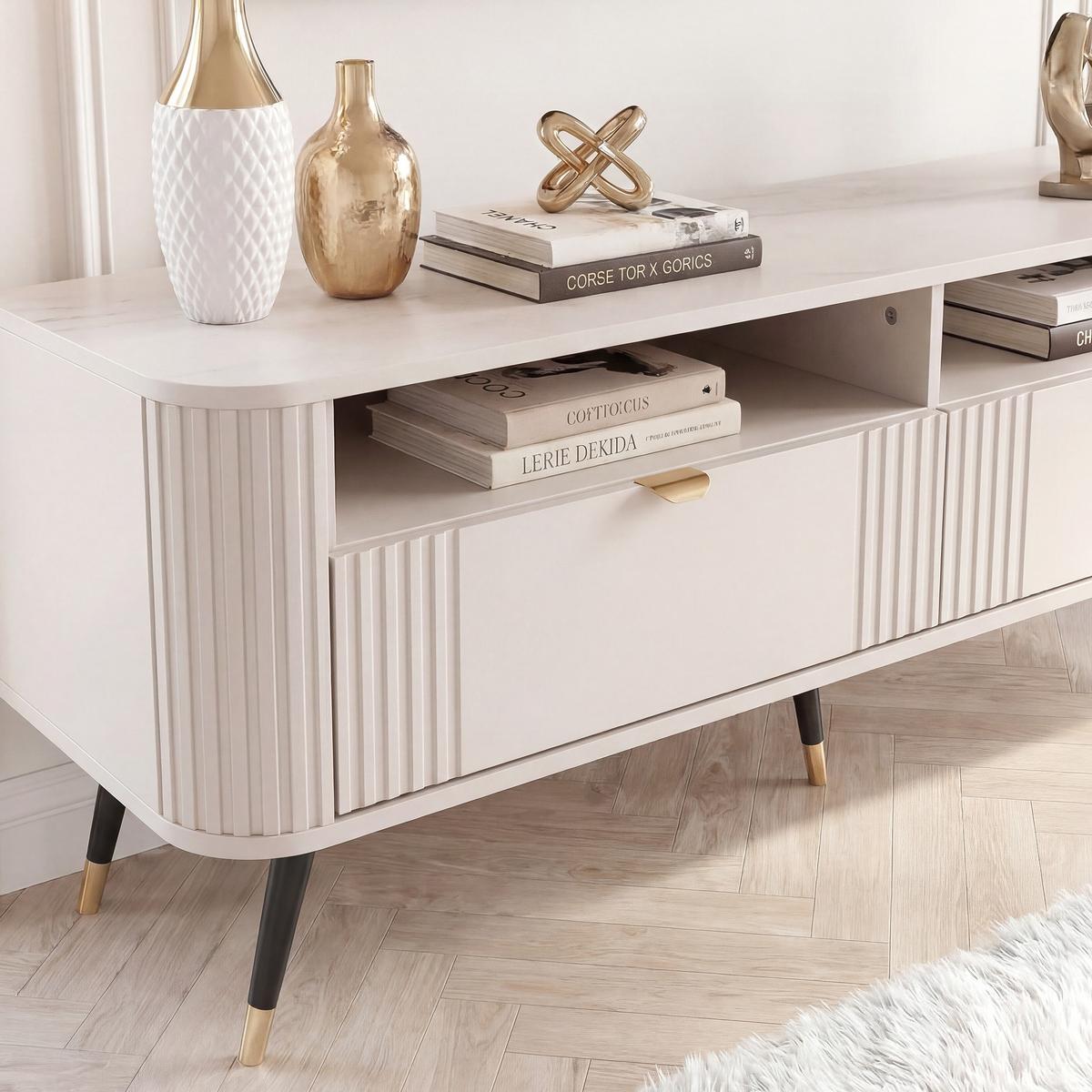 TV-SCHRANK AURA auf Füßen mit geriffelter Front - Beige, Holzwerkstoff (138/53/40cm) - Idohome