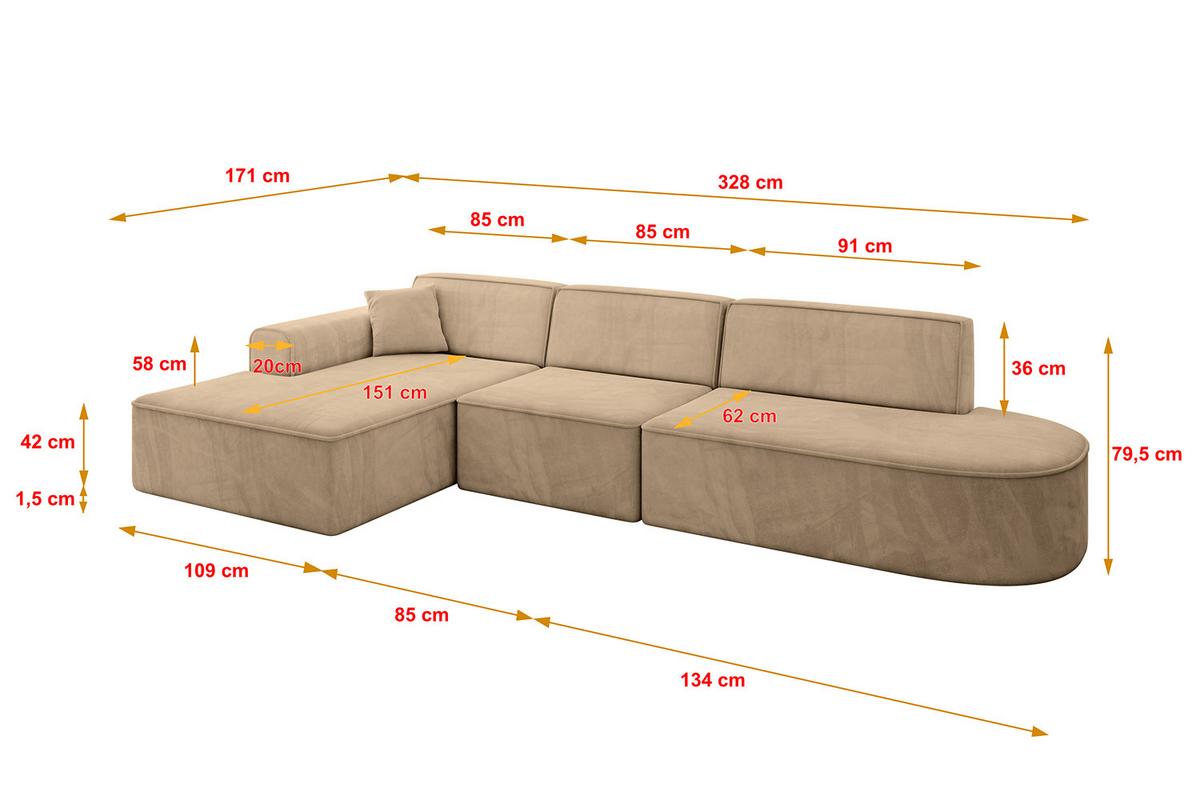 ECKSOFA Ottomane Links IREA-L2-v3 - 328x171x79 cm Beige - Beige, Holzwerkstoff/Textil (328/171cm) - ALTDECOR