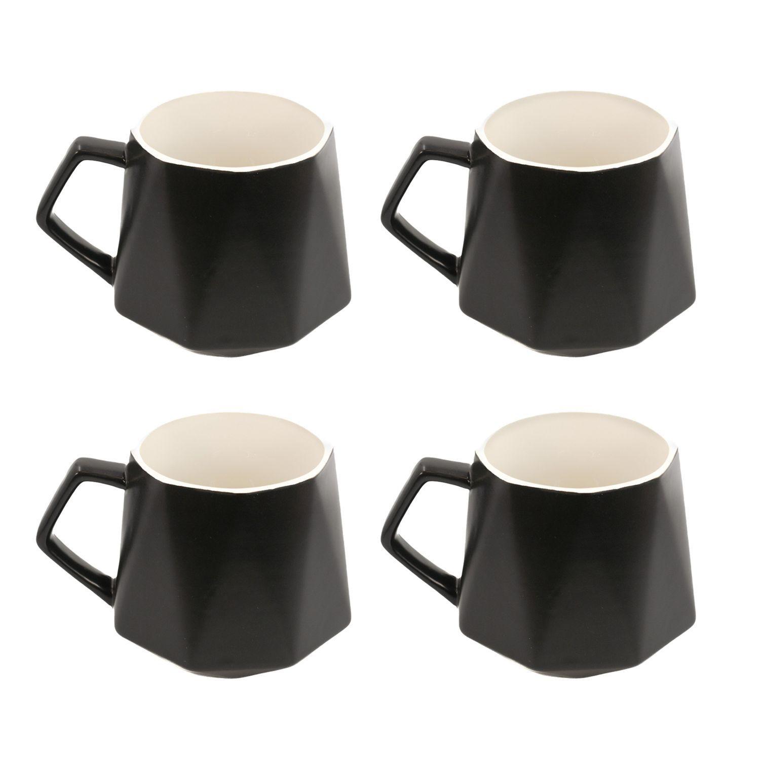 TEETASSE in Feinschliff Optik 350 ml (4-tlg.) - Schwarz, Keramik (0.35L) - Intirilife