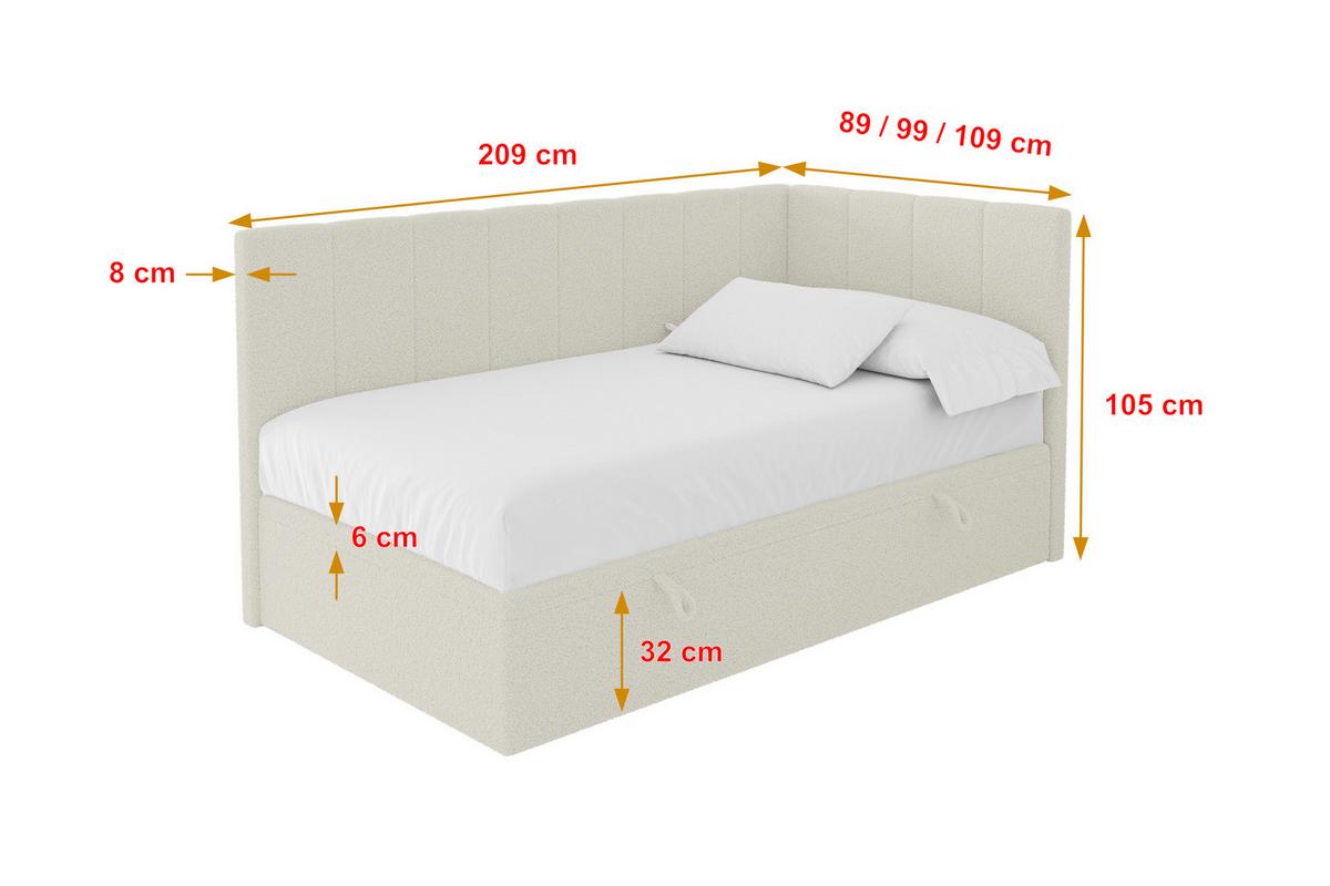 EINZELBETT Jugendbett mit Bettkasten Links, ohne Matratze - LOVY 90x200 Beige - Hellbraun, Holzwerkstoff/Textil (90/200cm) - ALTDECOR