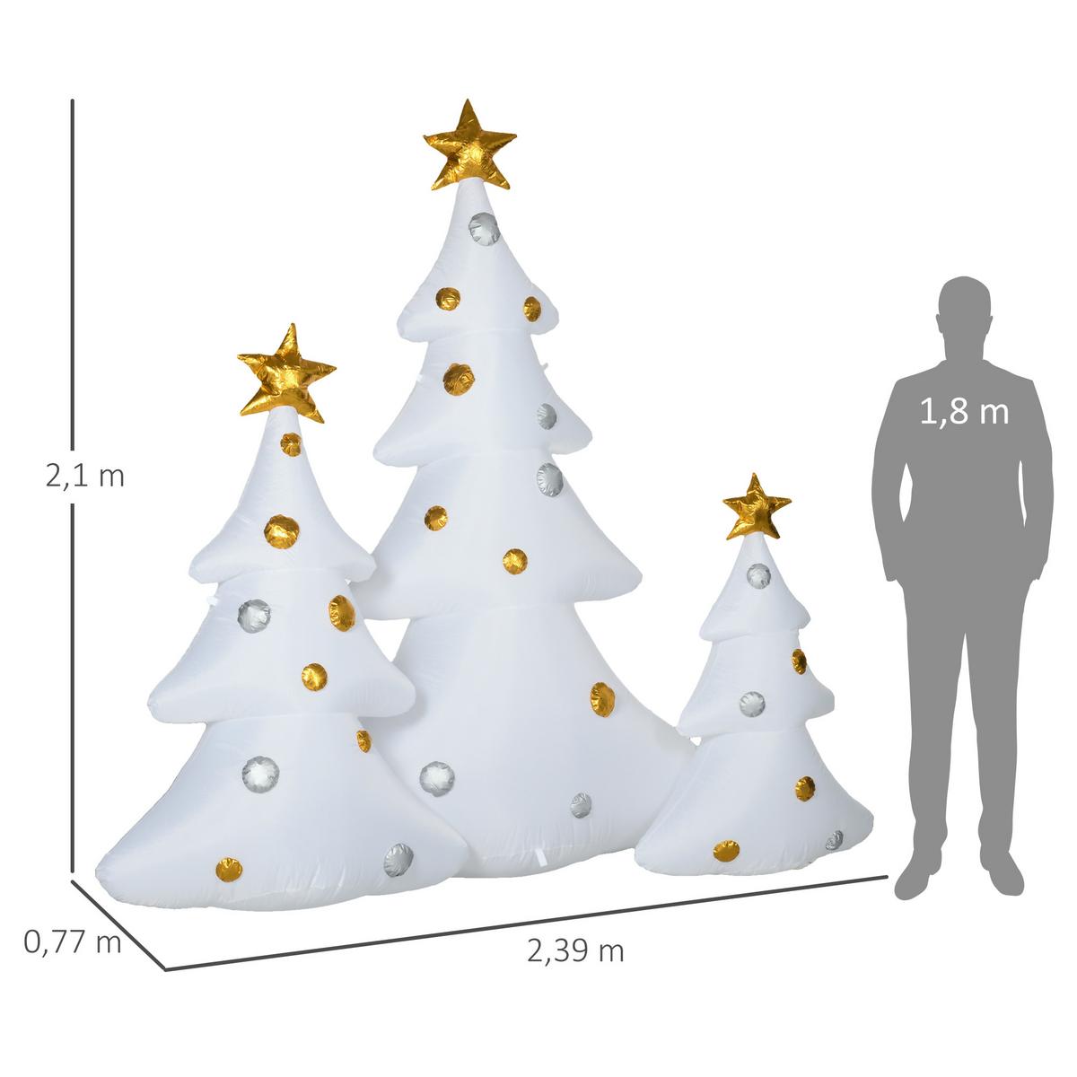 AUFBLASBARE Weihnachtsdekoration mit LED-Licht, 210 cm 3er-Set Weihnachtsbaum - Multicolor, Kunststoff (77/210/239cm) - HOMCOM