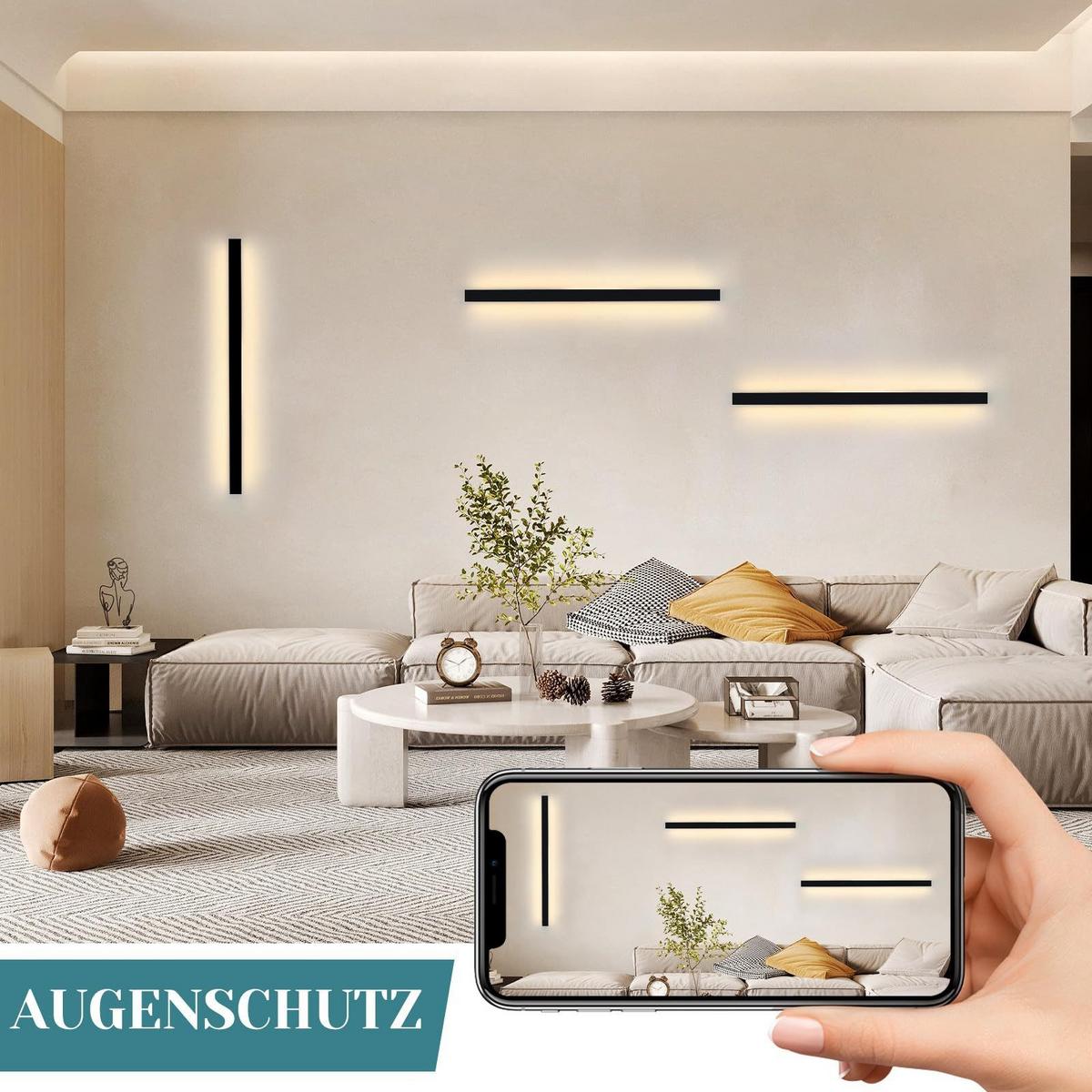 LED - WANDLEUCHTE Gischturion 3.8/60.0/2.5 cm - Schwarz, Metall (3.8/60/2.5cm) - ZMH