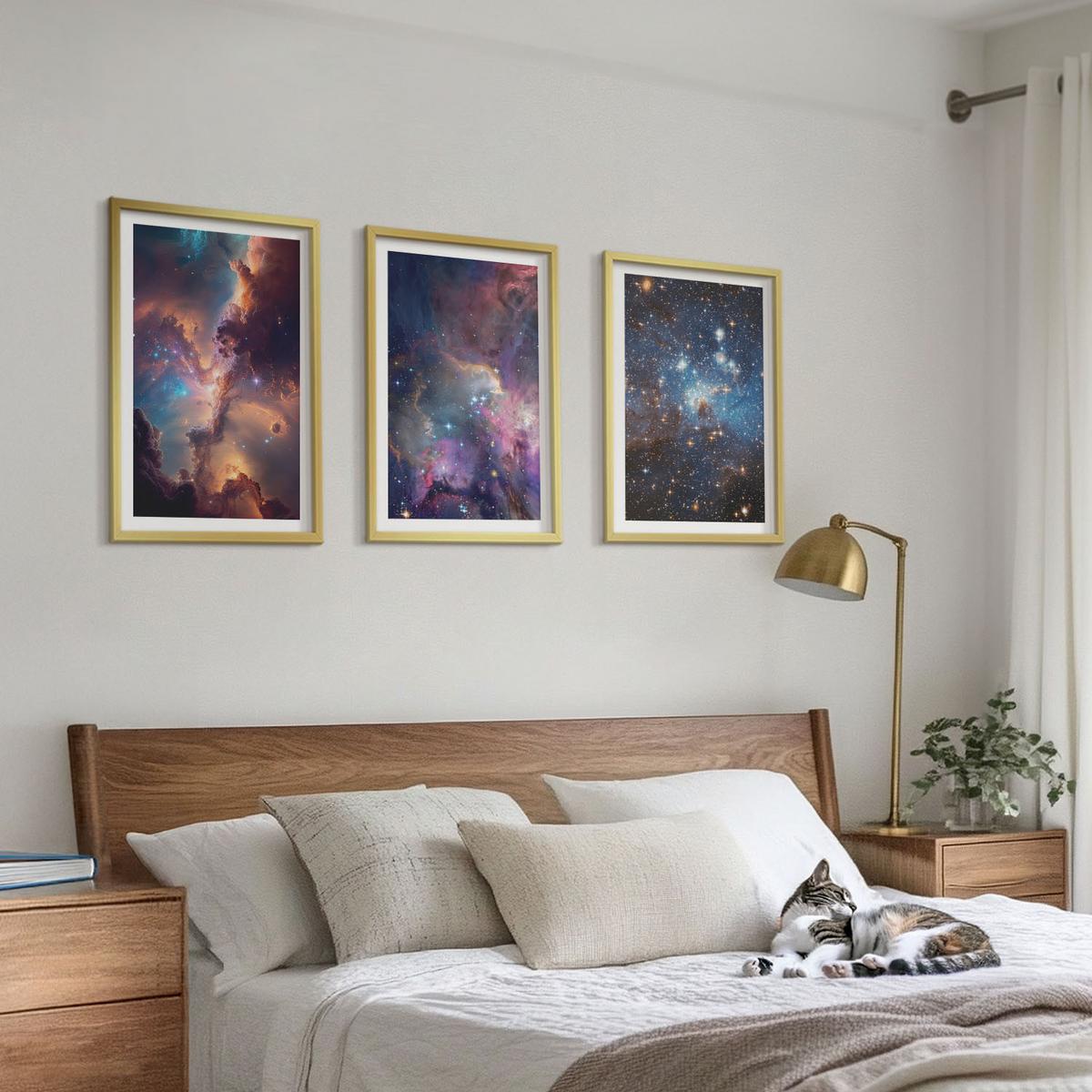 BILDER SET 3er Set - 40x60 cm Goldrahmen - Kosmische Sternenlandschaften - Goldfarben, Kunststoff (40/60cm) - TULUP