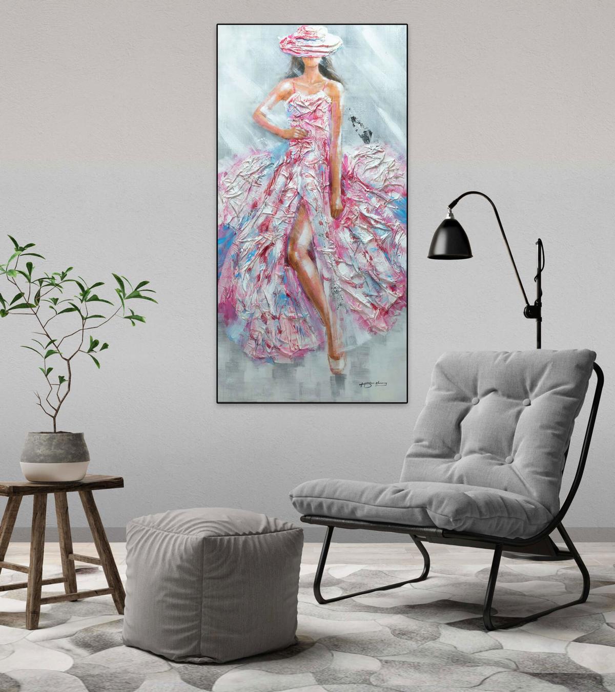 ACRYLBILD HANDGEMALT 60/120 cm - Pink/Weiß, Holz/Textil (60/120cm) - KUNSTLOFT