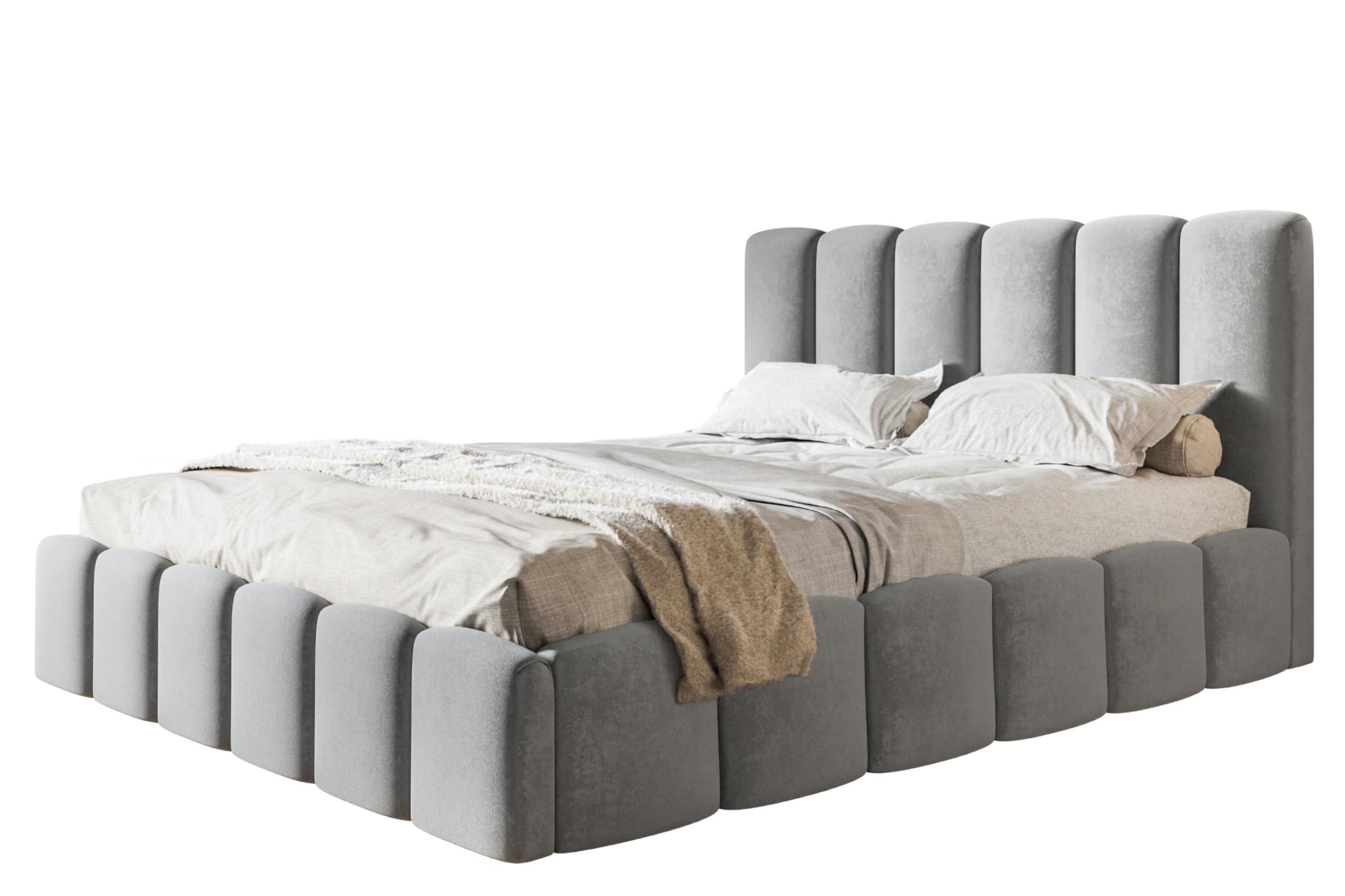 BETT 140x200 - Polsterbett mit Bettkasten und Metallrahmen - Modern Betten - Weicher Jasminstoff - Kollektion Lucy - Grau - Grau, Holz/Textil (140/200cm) - Alpi-Möbel