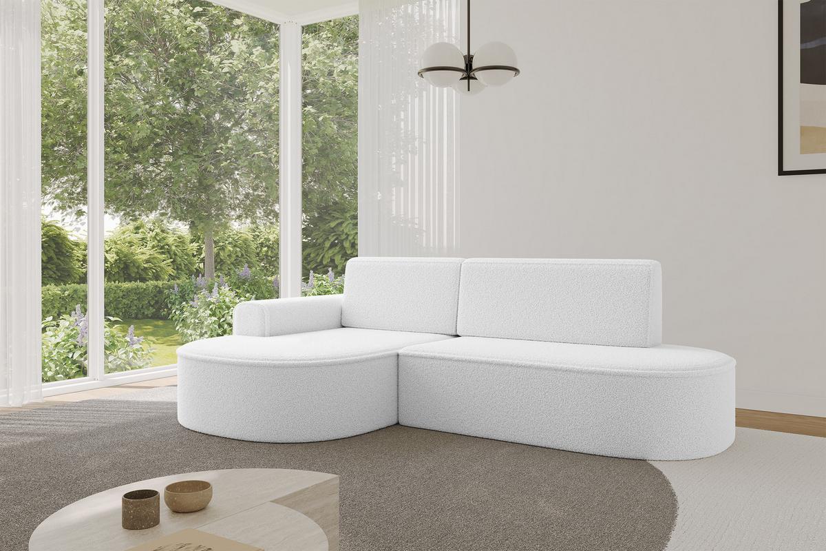 ECKSOFA mit Schlaffunktion und Bettkasten Ottomane Links MARI-L1-S - 283x167x73 cm Weiß Bouclé - Schwarz/Weiß, Holzwerkstoff/Kunststoff (283/167cm) - ALTDECOR